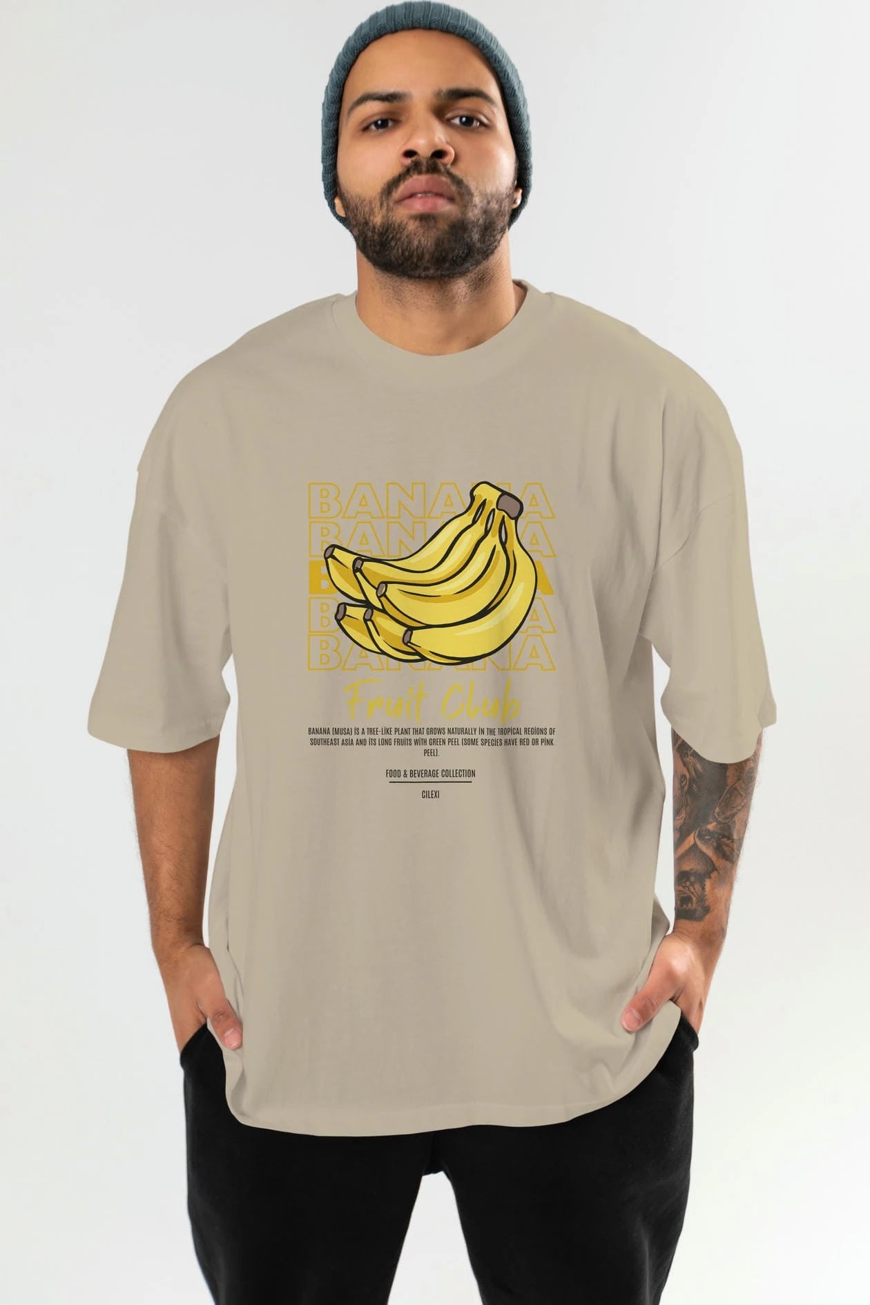Banana Ön Baskılı Oversize t-shirt Erkek Kadın Pamuk Bisiklet Yaka tişort