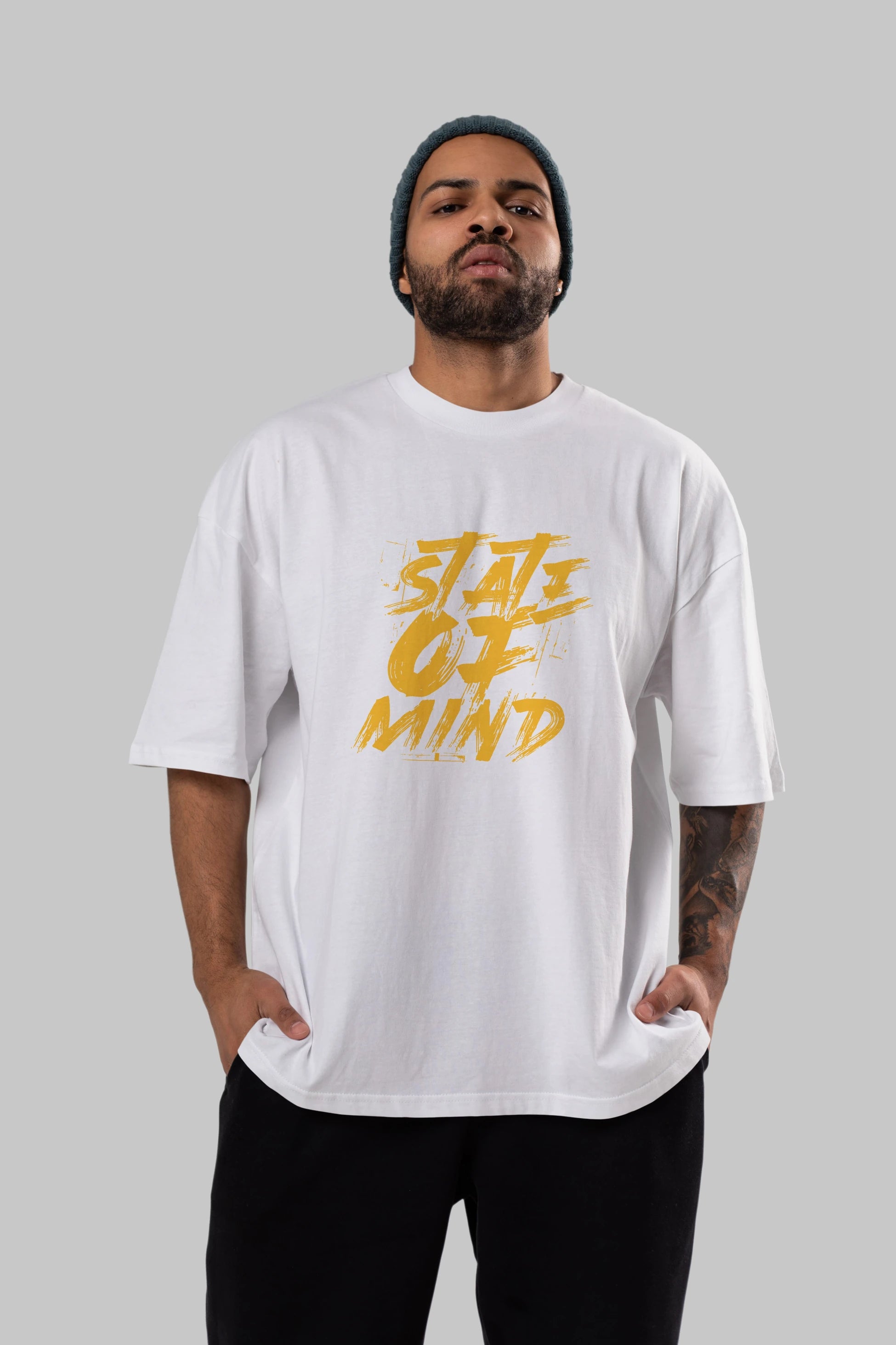 State on Mind Ön Baskılı Oversize t-shirt Erkek Kadın Unisex