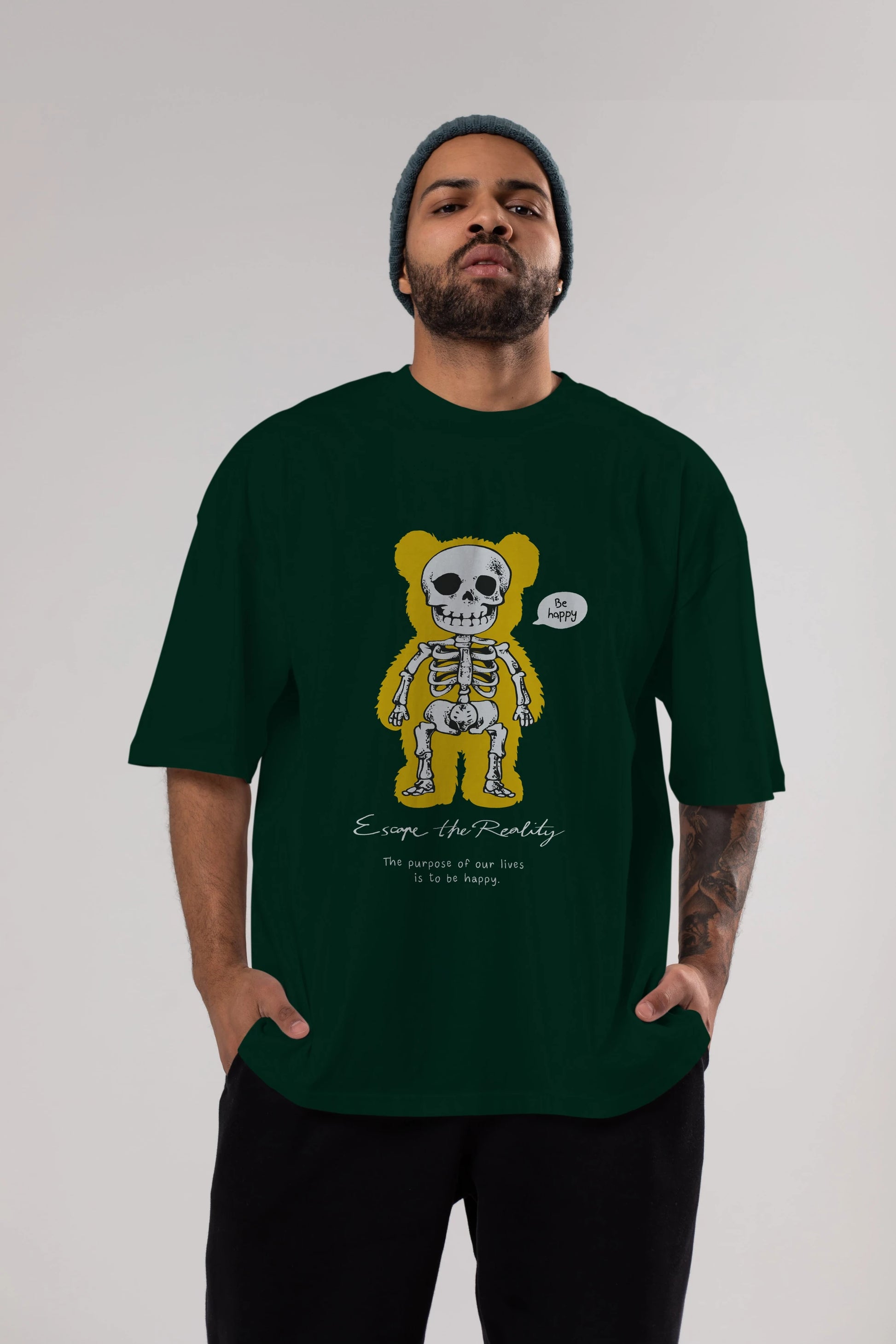 Be Happy Bear Ön Baskılı Oversize t-shirt Erkek Kadın Unisex