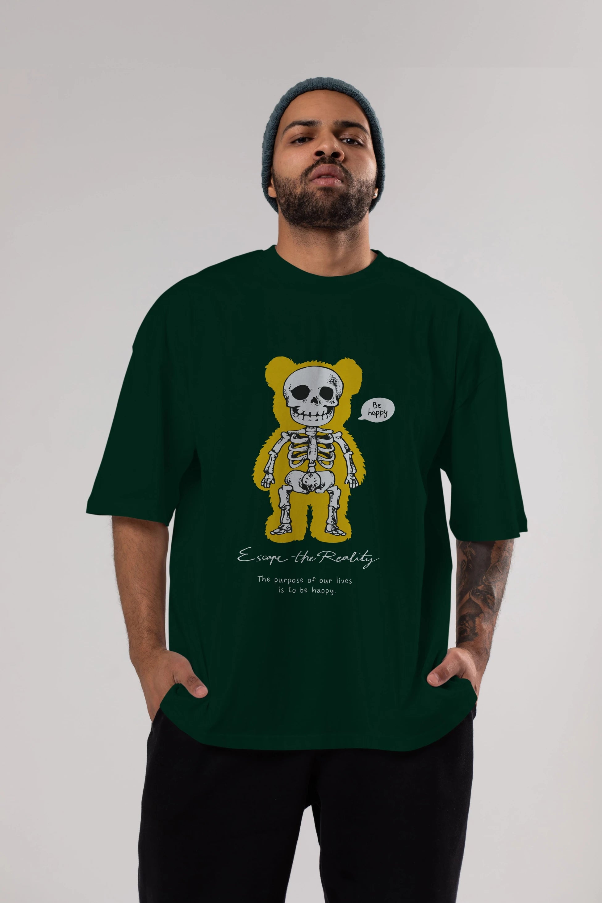 Be Happy Bear Ön Baskılı Oversize t-shirt Erkek Kadın Unisex