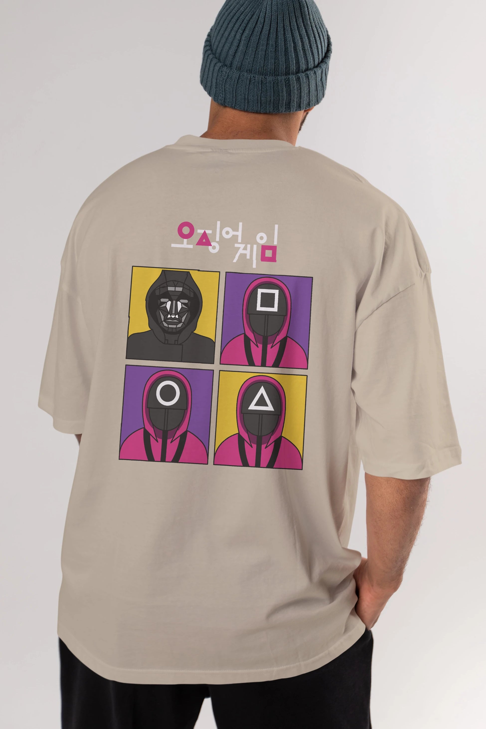 Squid Game (1) Arka Baskılı Oversize t-shirt Erkek Kadın Unisex %100 Pamuk Bisiklet Yaka tişort