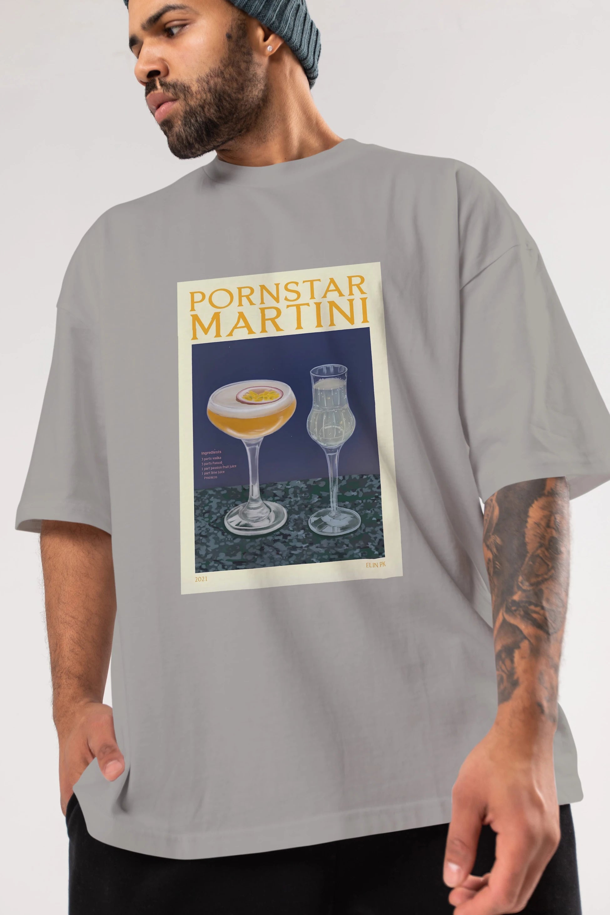 P.rnstar Martini Ön Baskılı Oversize t-shirt Erkek Kadın Unisex %100 Pamuk Bisiklet Yaka tişort
