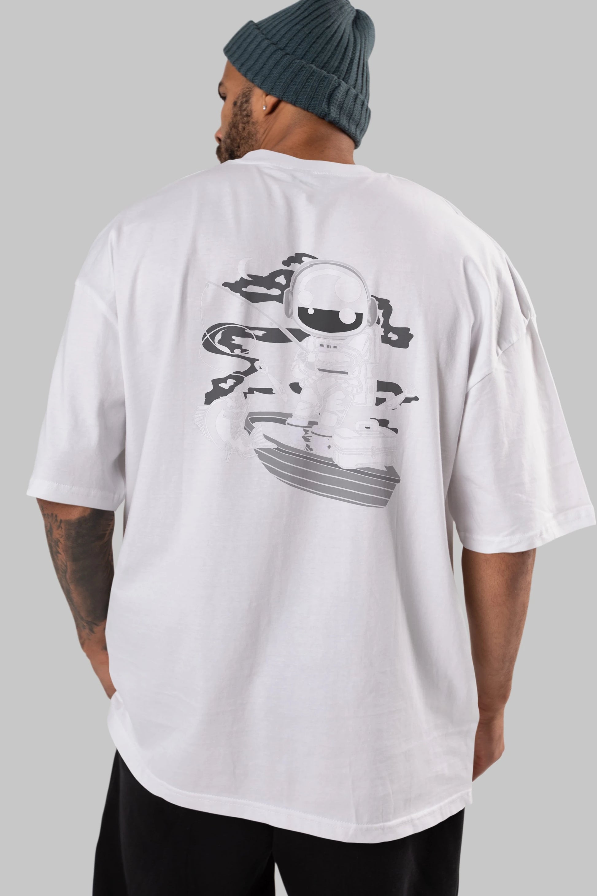 Astronaut Fisherman Arka Baskılı Oversize t-shirt Erkek Kadın Unisex
