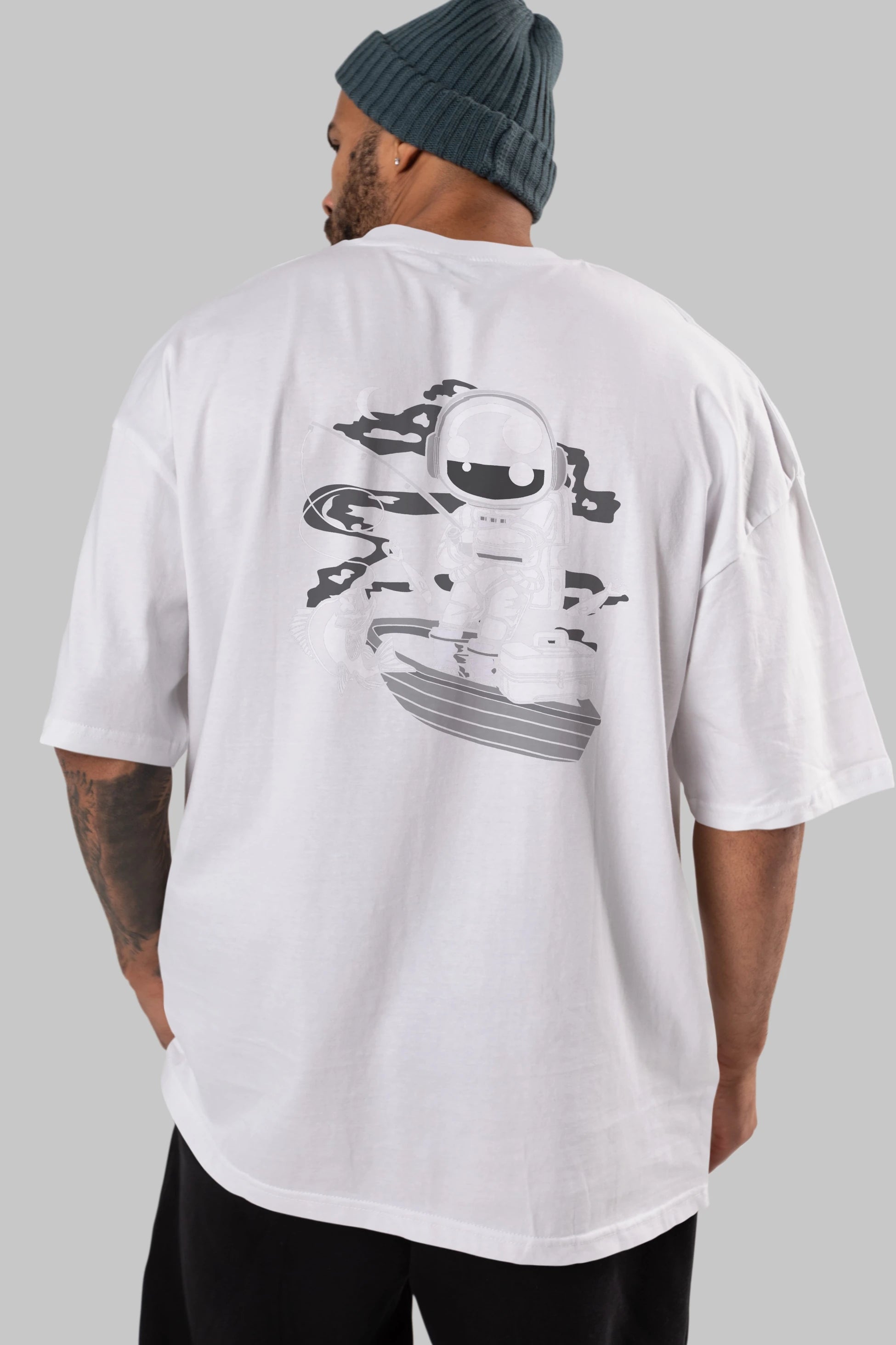 Astronaut Fisherman Arka Baskılı Oversize t-shirt Erkek Kadın Unisex