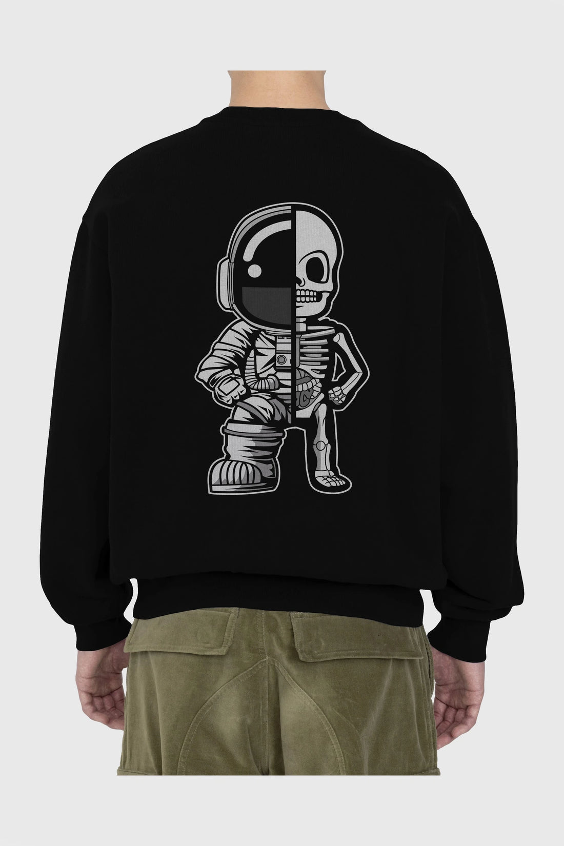 Astronaut Half Skeleton Arka Baskılı Oversize Sweatshirt Erkek Kadın Unisex