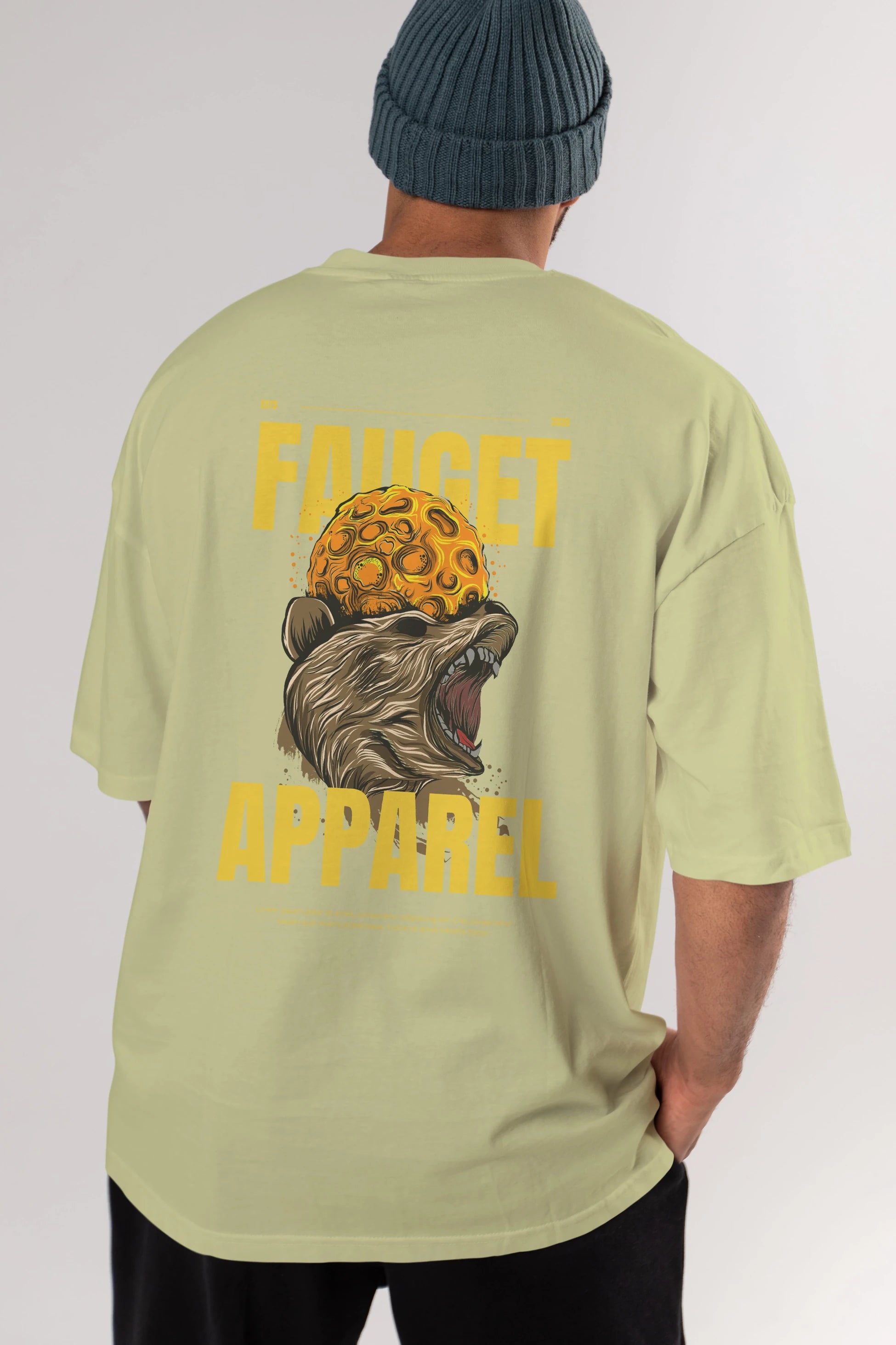 Bear Angry Fauget Apparel Arka Baskılı Oversize t-shirt Erkek Kadın Unisex