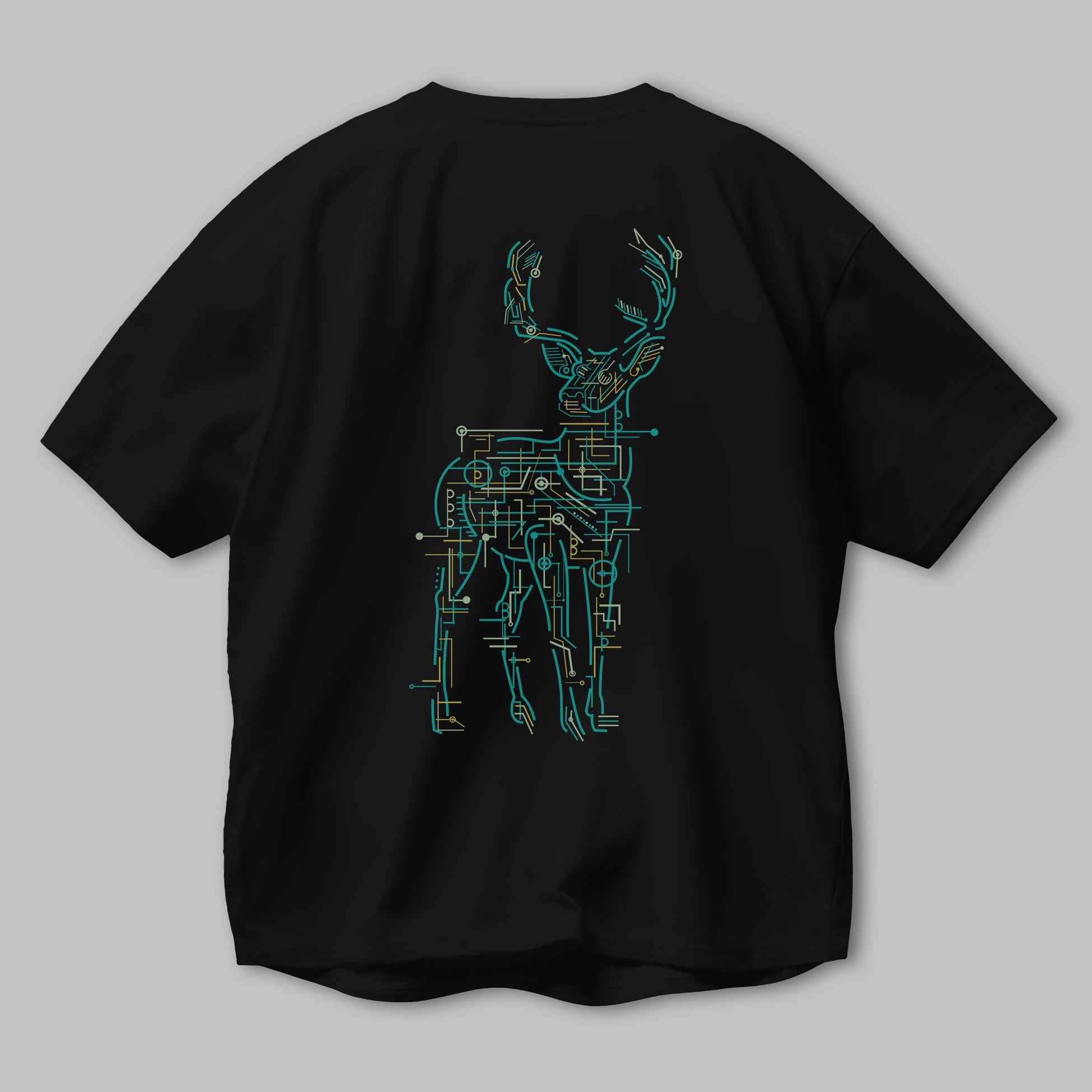 Electric Deer Arka Baskılı Oversize t-shirt %100 pamuk Erkek Kadın Unisex