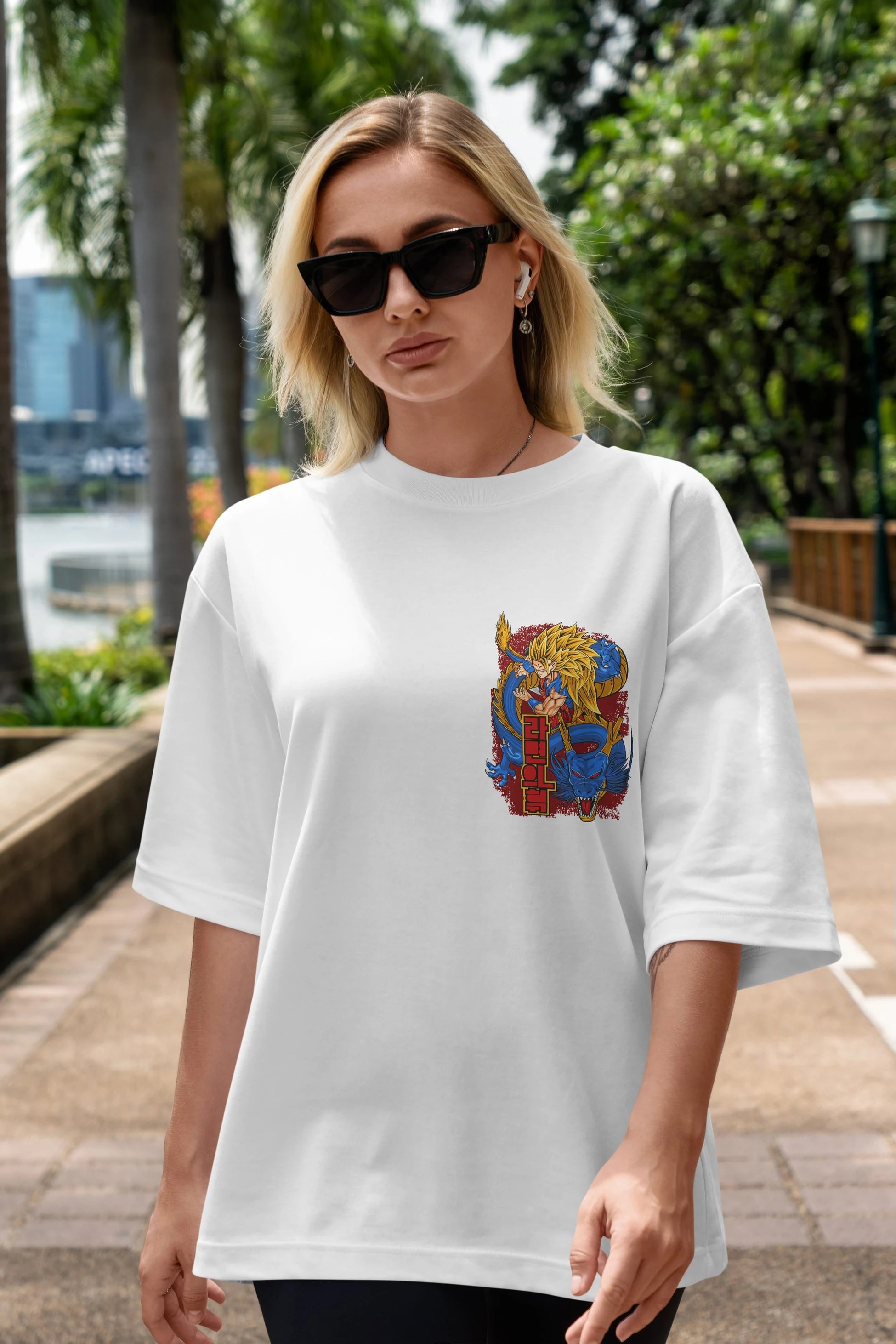 DRAGON BALL Z Ön Sol Baskılı Oversize t-shirt Erkek Kadın Unisex %100 Pamuk Bisiklet Yaka tişort