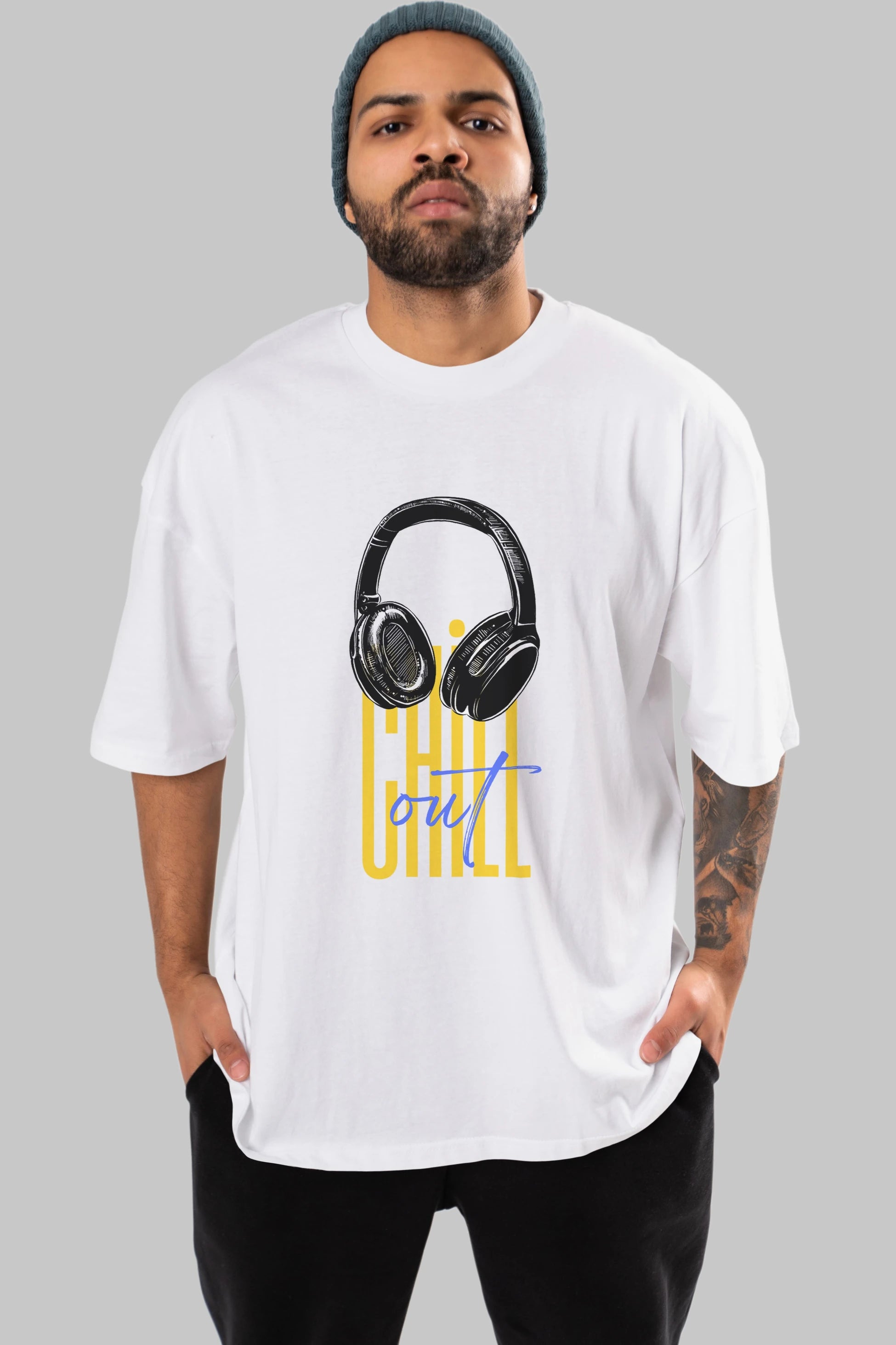 Chill Out Yazılı Ön Baskılı Oversize t-shirt Erkek Kadın Unisex