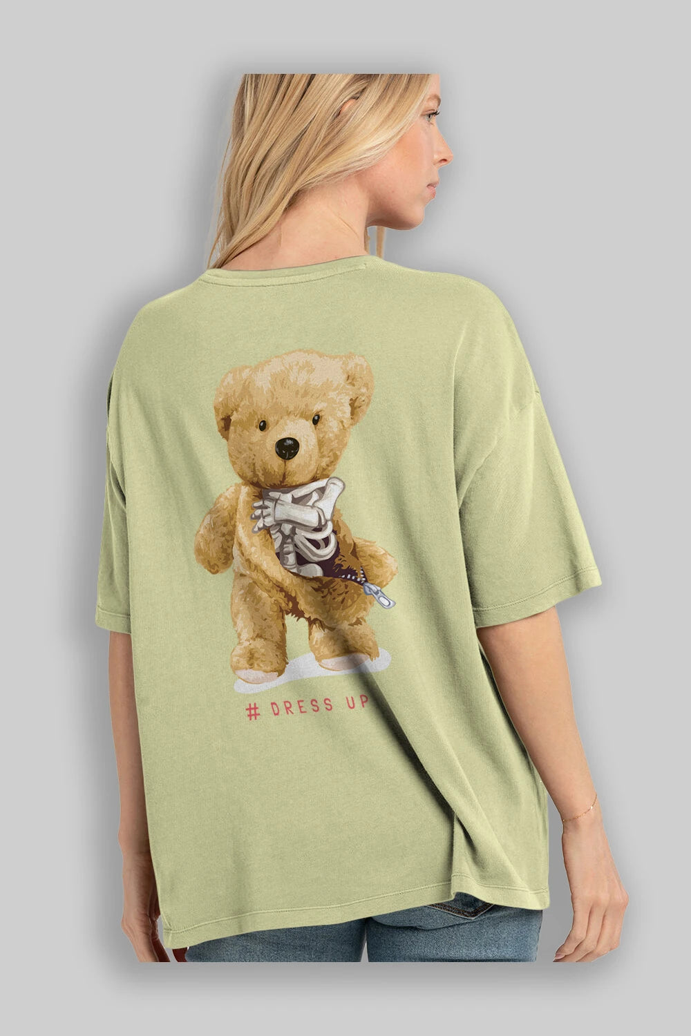 Teddy Bear Dress Up Arka Baskılı Oversize t-shirt Erkek Kadın Unisex %100 Pamuk