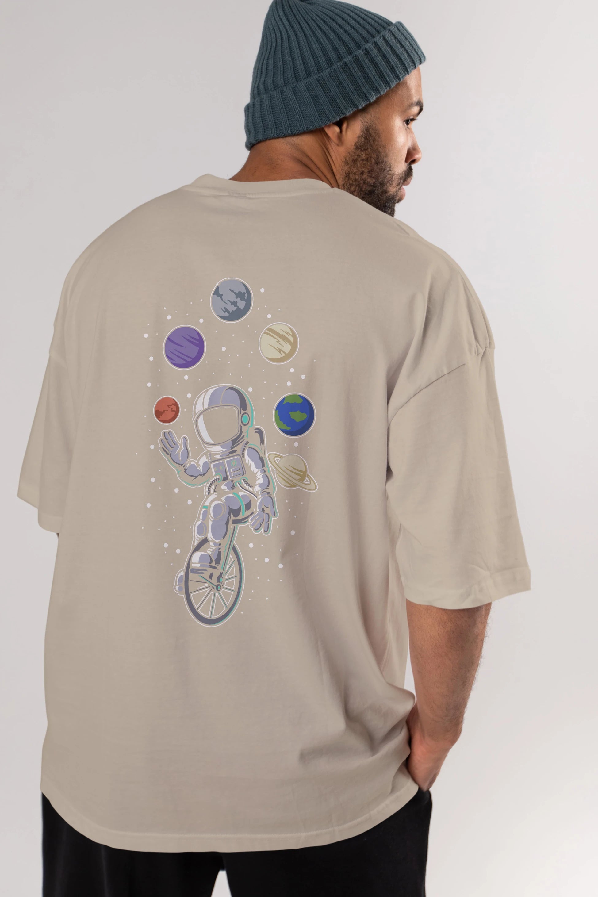Astronaut Circus Arka Baskılı Oversize t-shirt Erkek Kadın Unisex