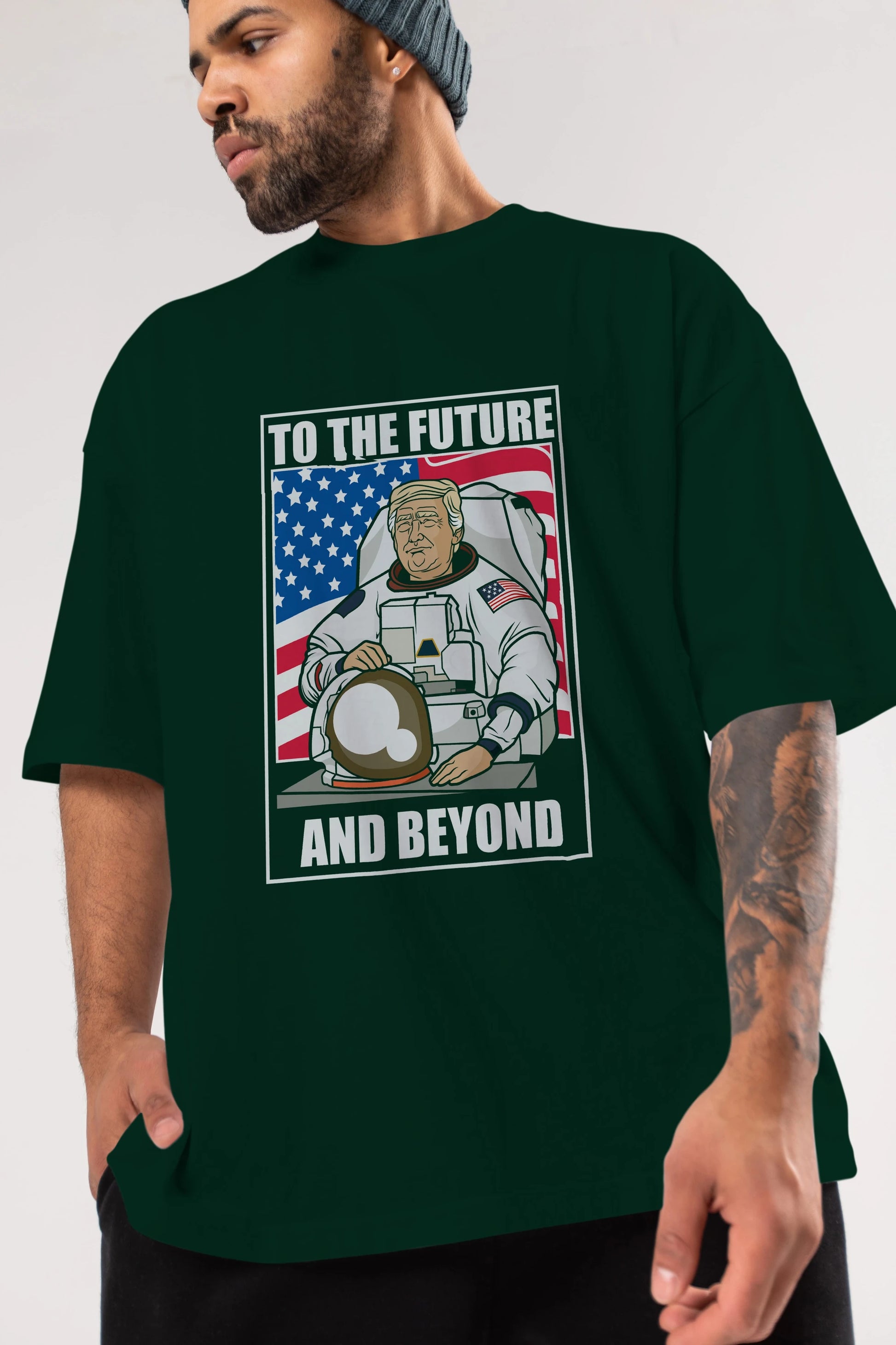 Trumpstronaut Ön Baskılı Oversize t-shirt Erkek Kadın Unisex %100 Pamuk tişort