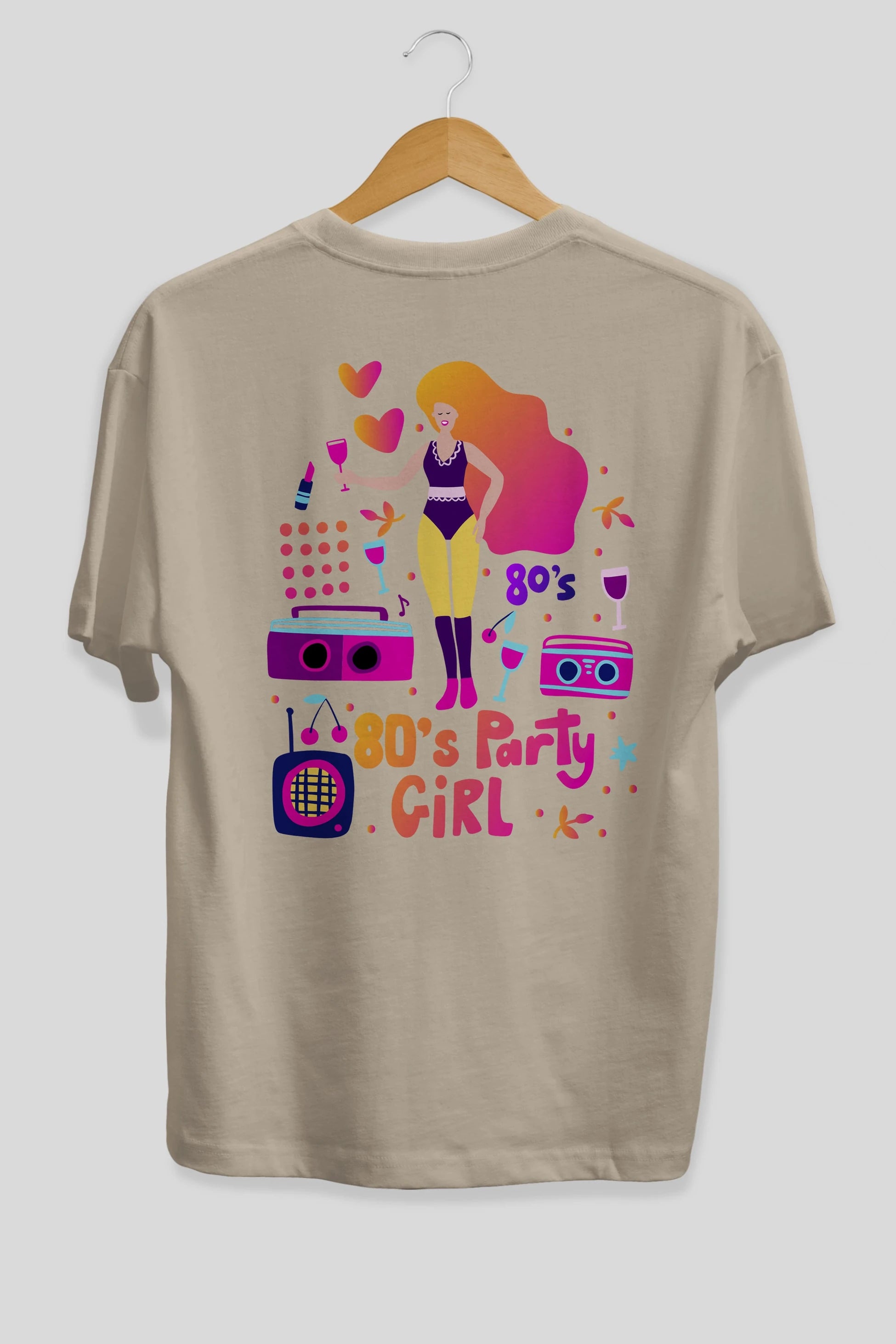 Retro Girl Party Arka Baskılı Oversize t-shirt Erkek Kadın Unisex