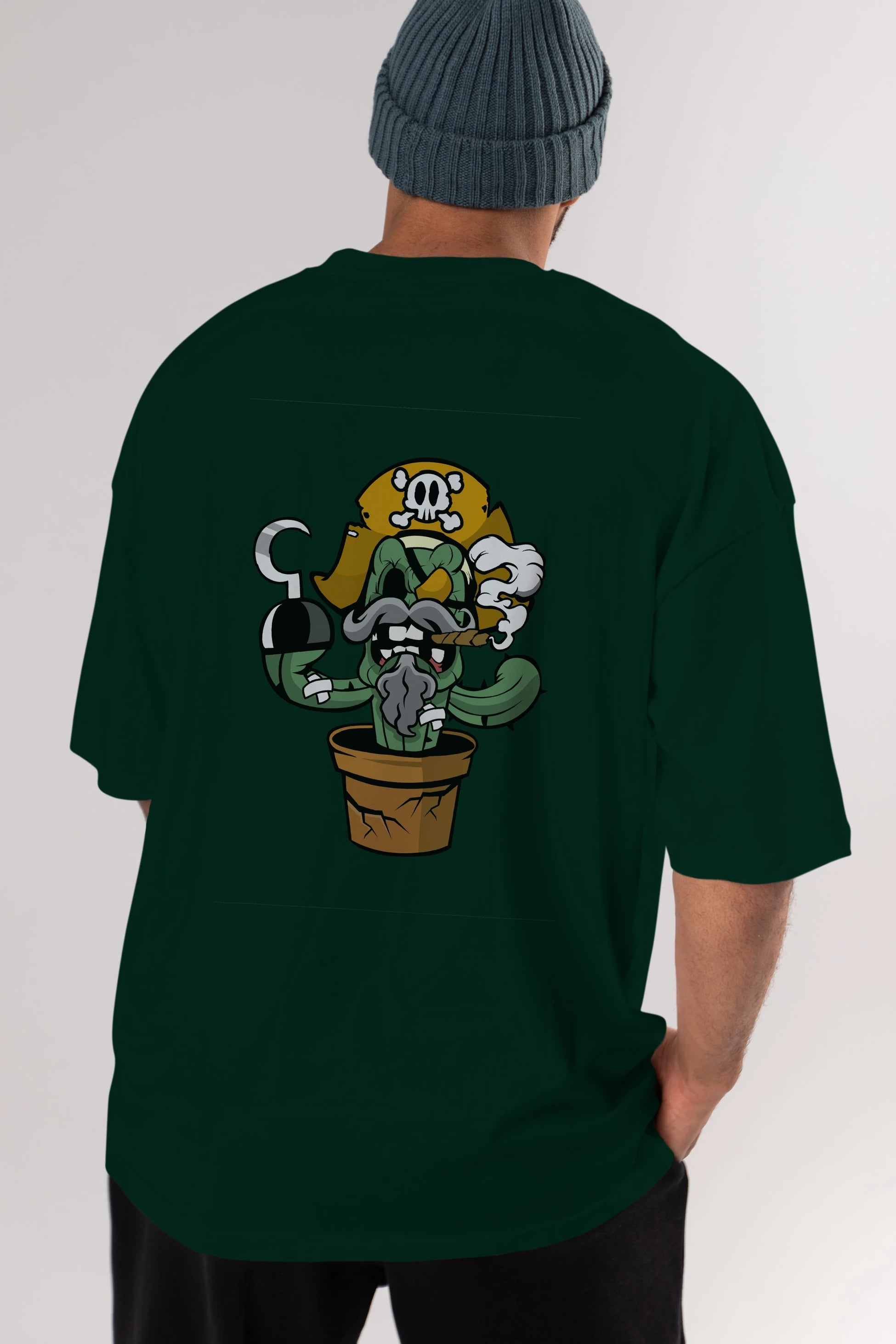 Pirate Cactus Arka Baskılı Oversize t-shirt Erkek Kadın Unisex %100 Pamuk tişort
