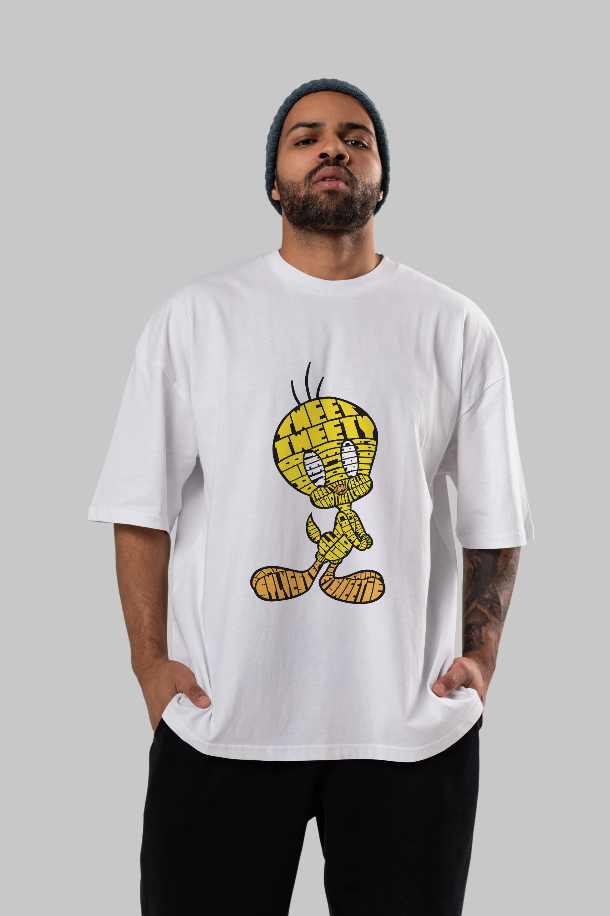 Tweety Ön Baskılı Oversize t-shirt %100 pamuk Erkek Kadın Unisex