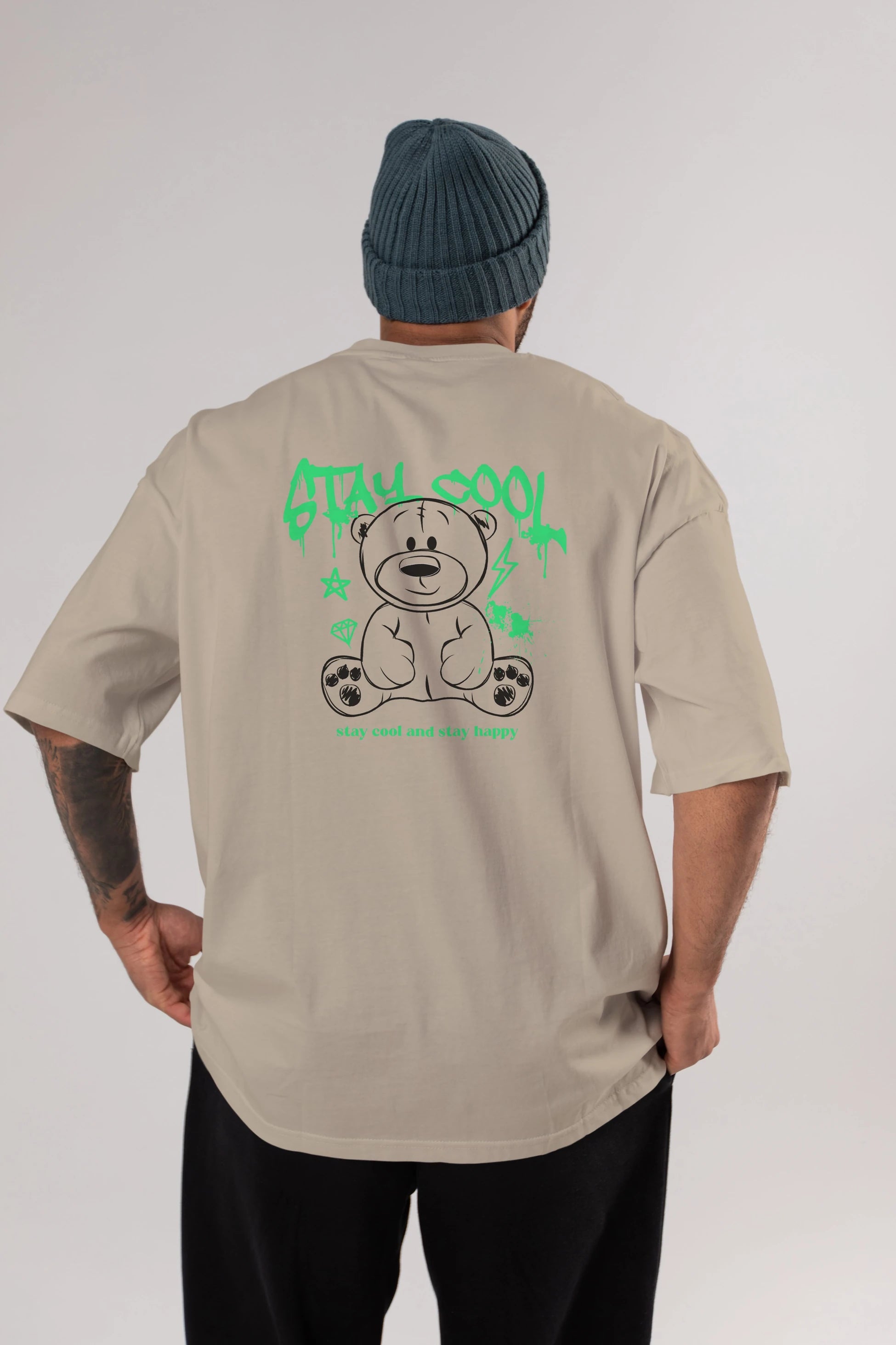 Teddy Bear Stay Cool Arka Baskılı Oversize t-shirt Erkek Kadın Unisex
