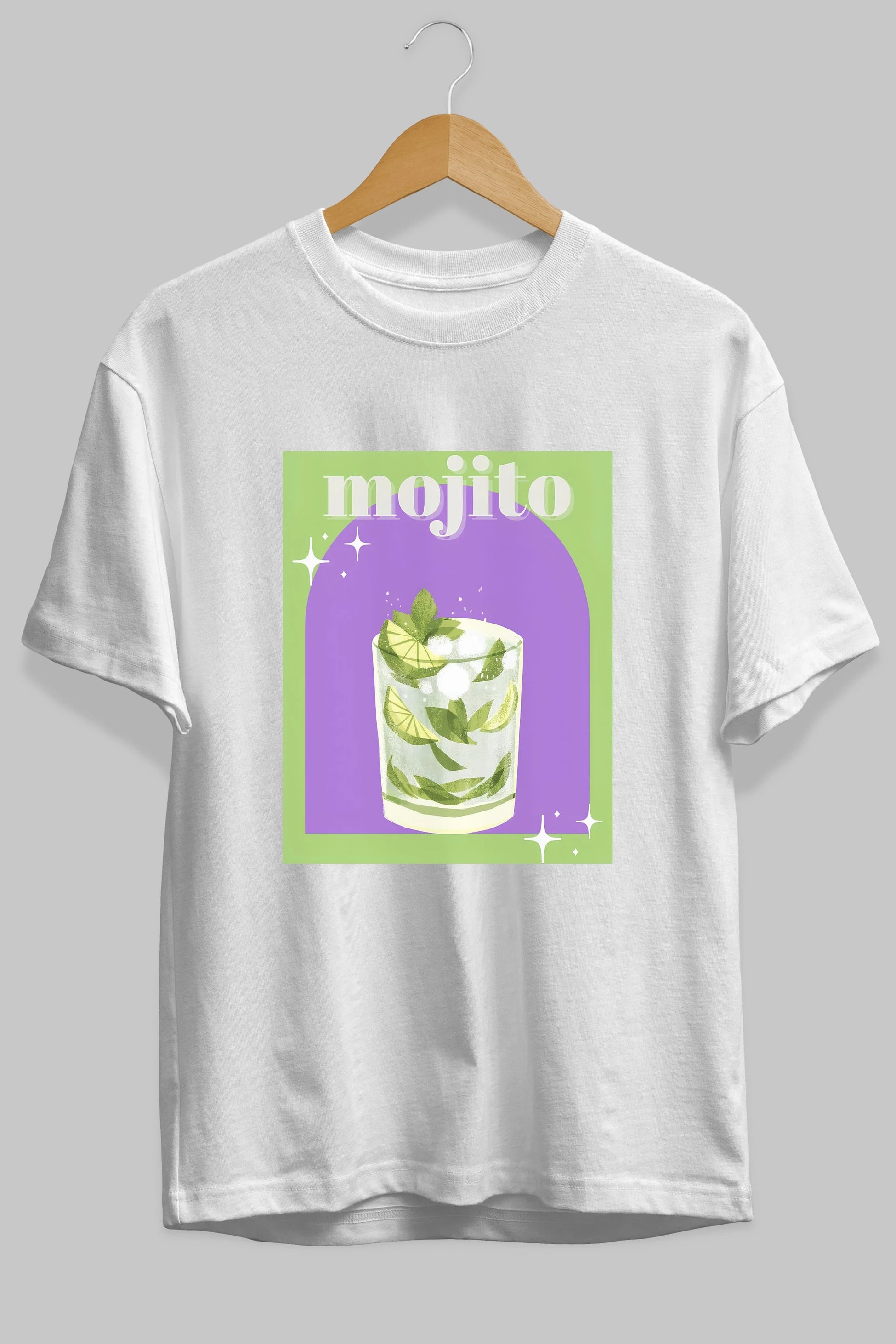 Mojito 3 Ön Baskılı Oversize t-shirt Erkek Kadın Unisex %100 Pamuk Bisiklet Yaka tişort