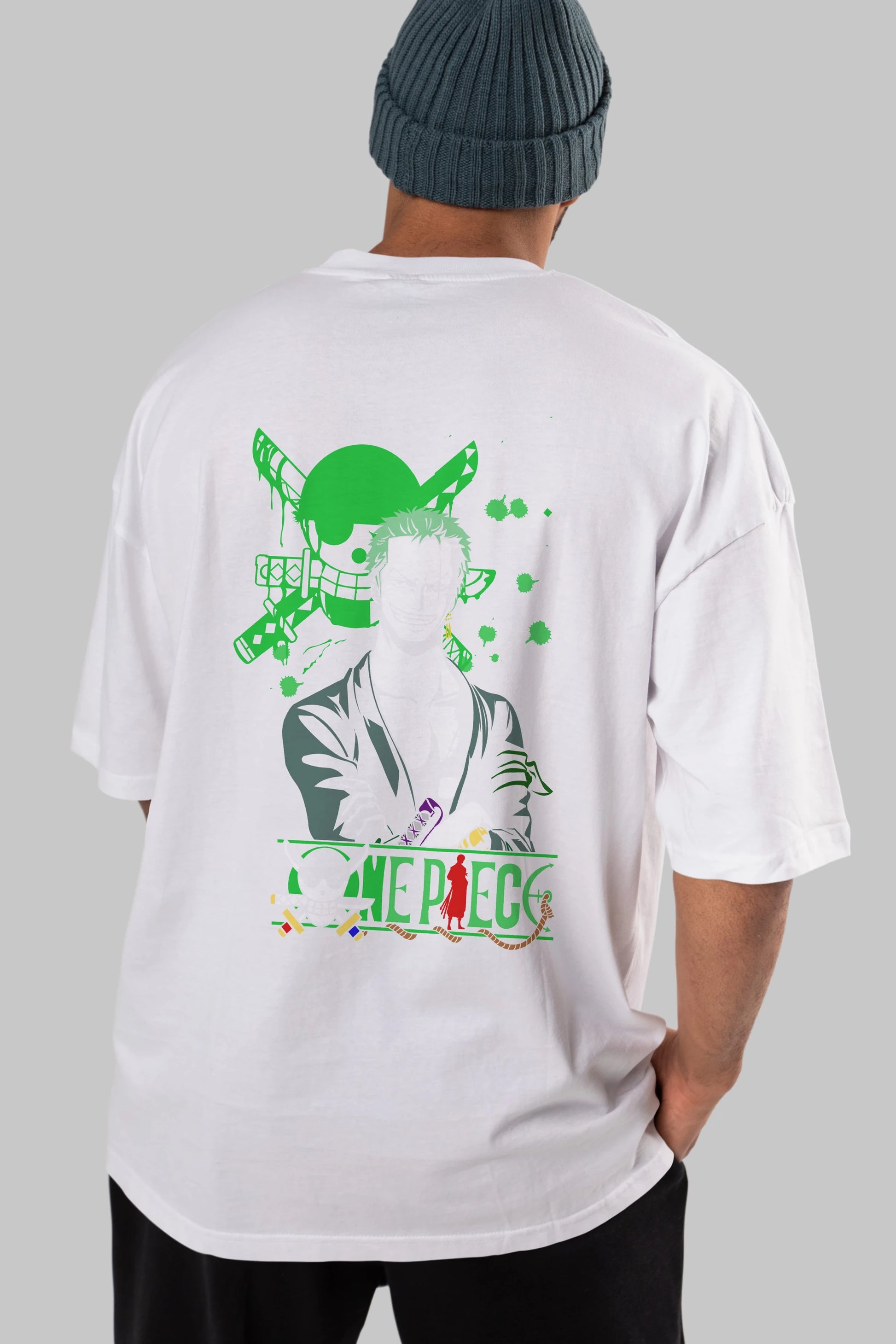 Roronoa Zoro 2 Anime Arka Baskılı Oversize t-shirt Erkek Kadın Unisex %100 pamuk tişort