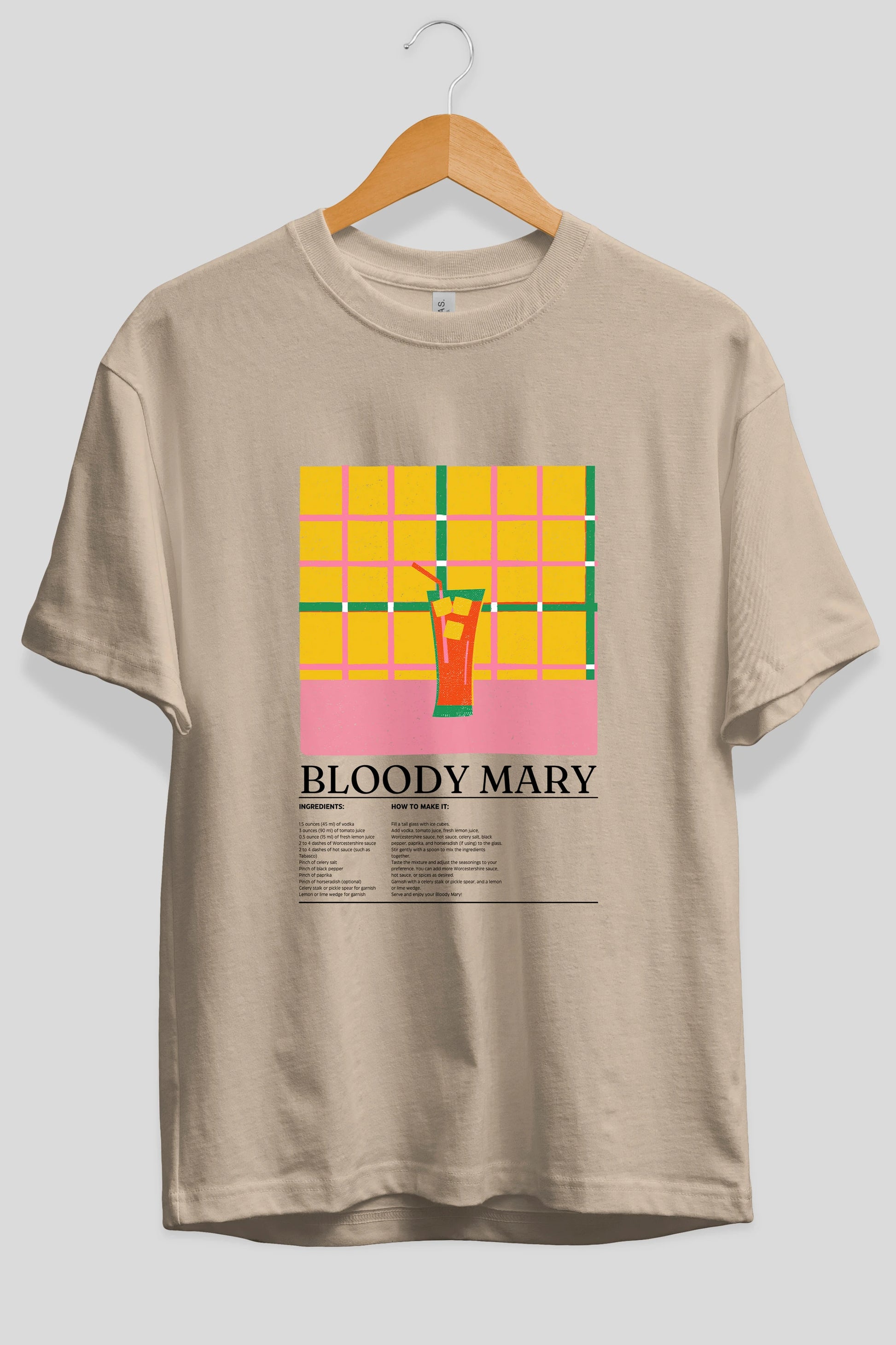 Bloody Mary Kokteyl Ön Baskılı Oversize t-shirt Erkek Kadın %100 Pamuk Bisiklet Yaka tişort