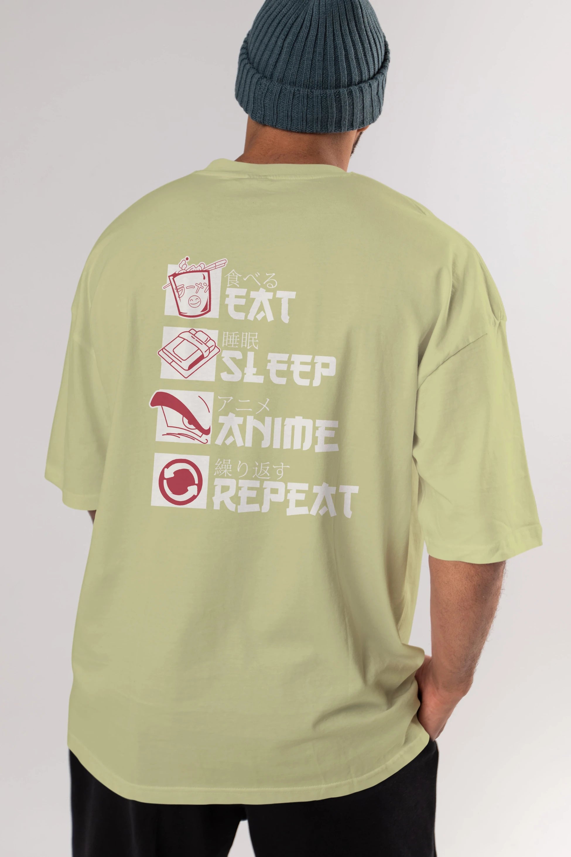 Eat, Sleep, Anime, Repeat Anime Arka Baskılı Oversize t-shirt Erkek Kadın Unisex