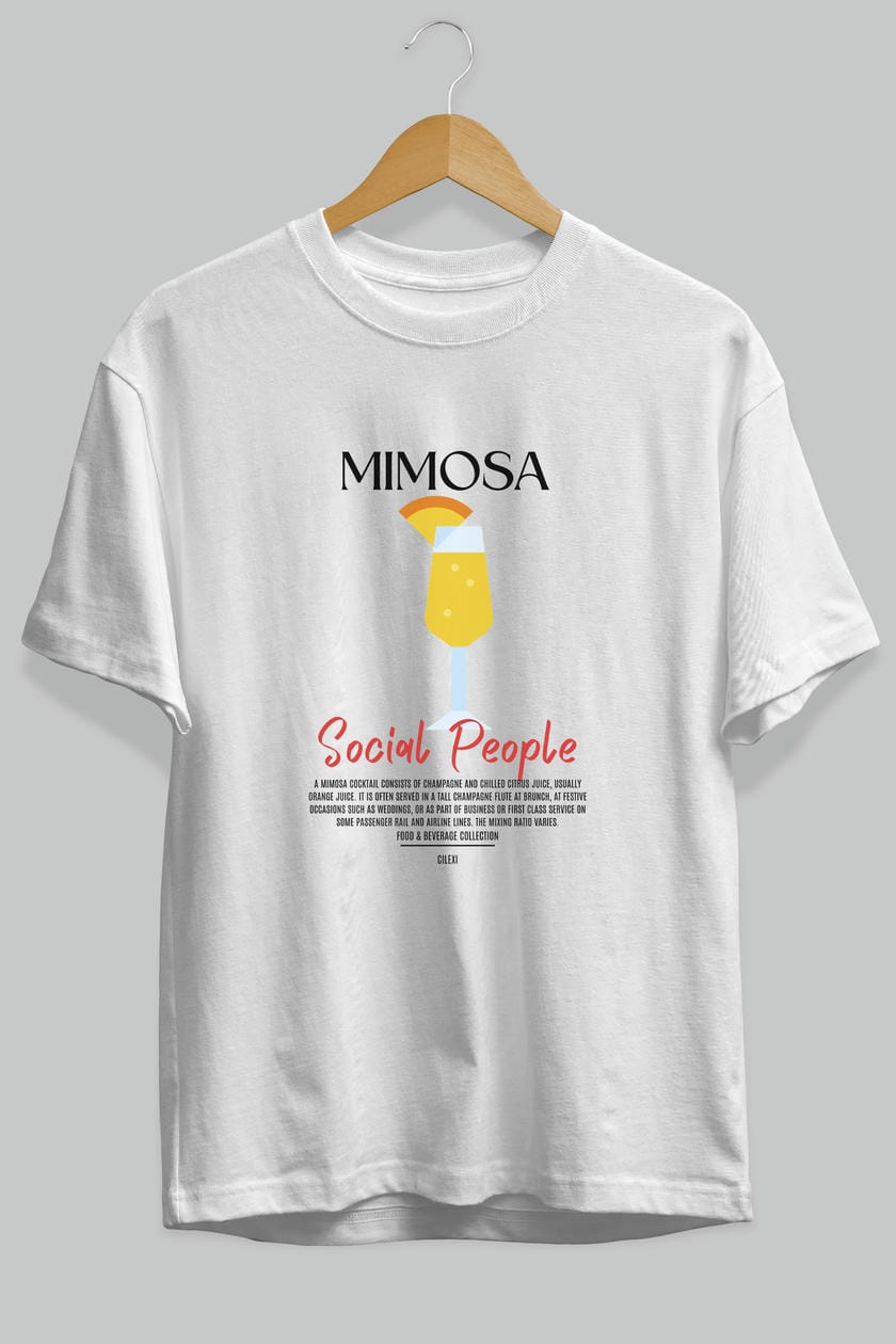 Mimosa Kokteyl Serisi ön Baskılı Oversize t-shirt Erkek Kadın %100 Pamuk Bisiklet Yaka tişort