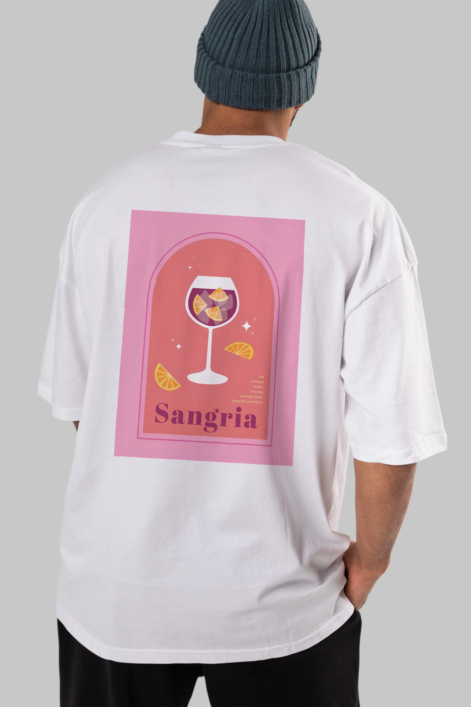 Sangria Arka Baskılı Oversize t-shirt Erkek Kadın Unisex %100 Pamuk Bisiklet Yaka tişort