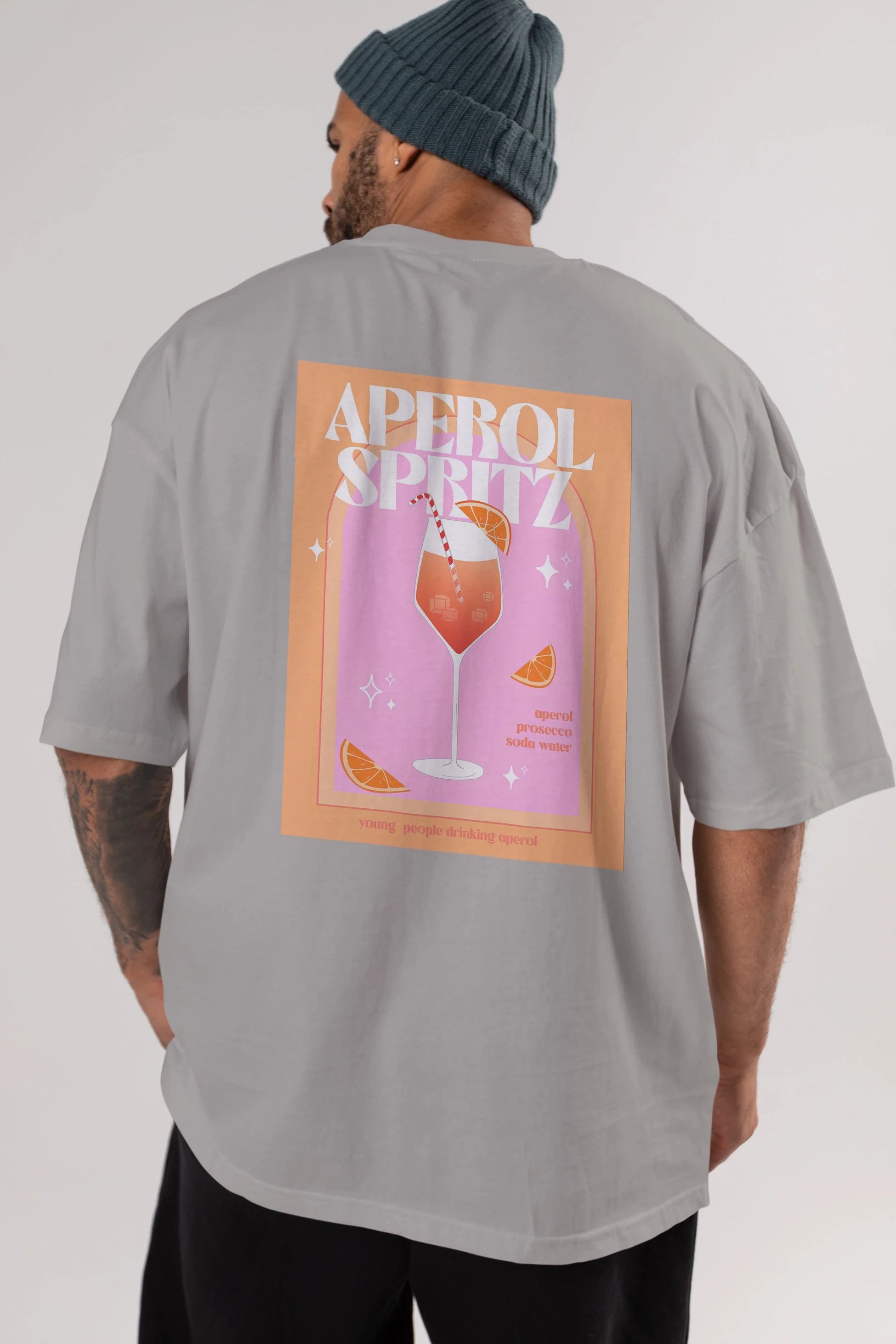 Aperol Spritz 2 Arka Baskılı Oversize t-shirt Erkek Kadın Unisex %100 Pamuk Bisiklet Yaka tişort