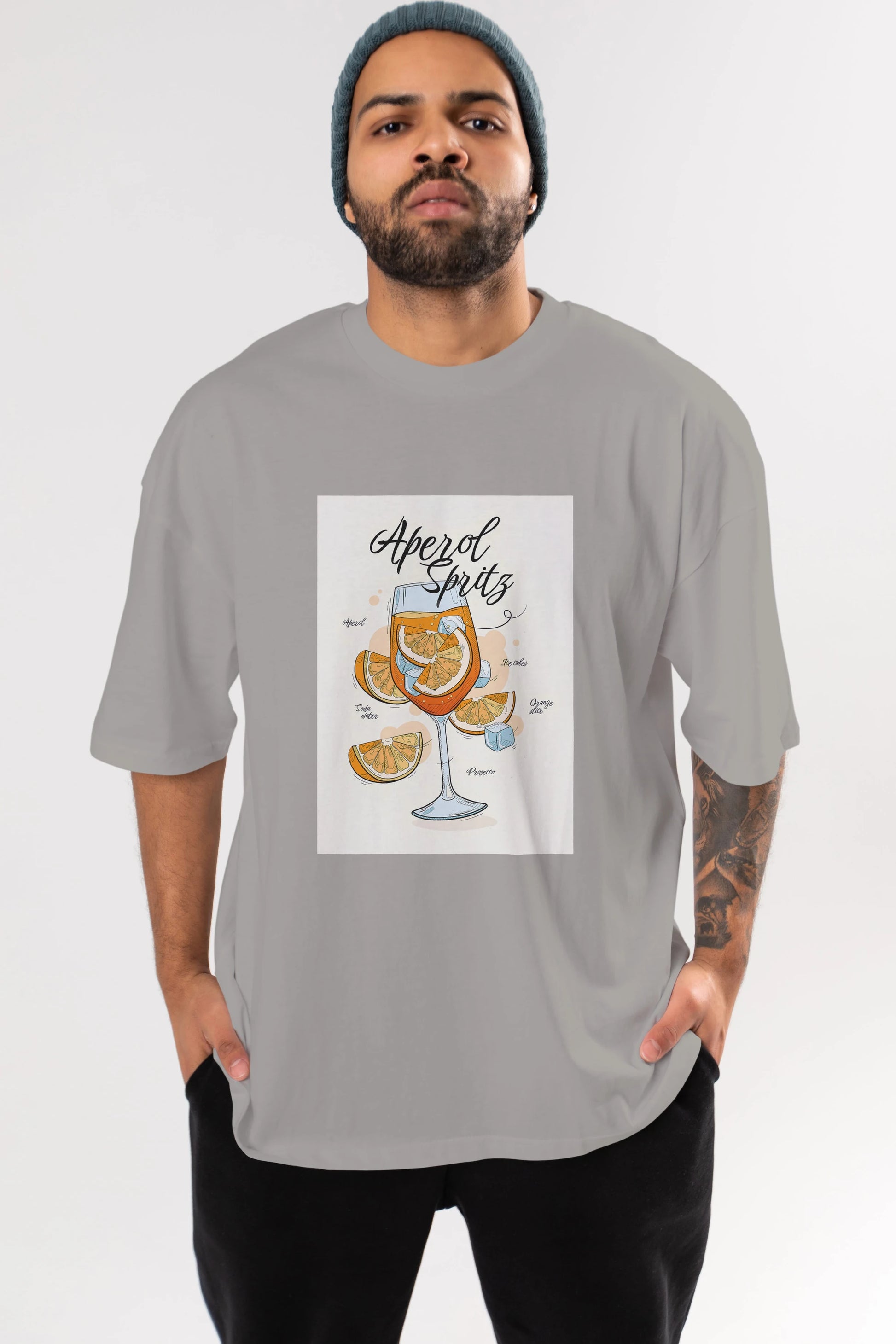 Aperol Spritz 6 Ön Baskılı Oversize t-shirt Erkek Kadın Unisex %100 Pamuk Bisiklet Yaka tişort