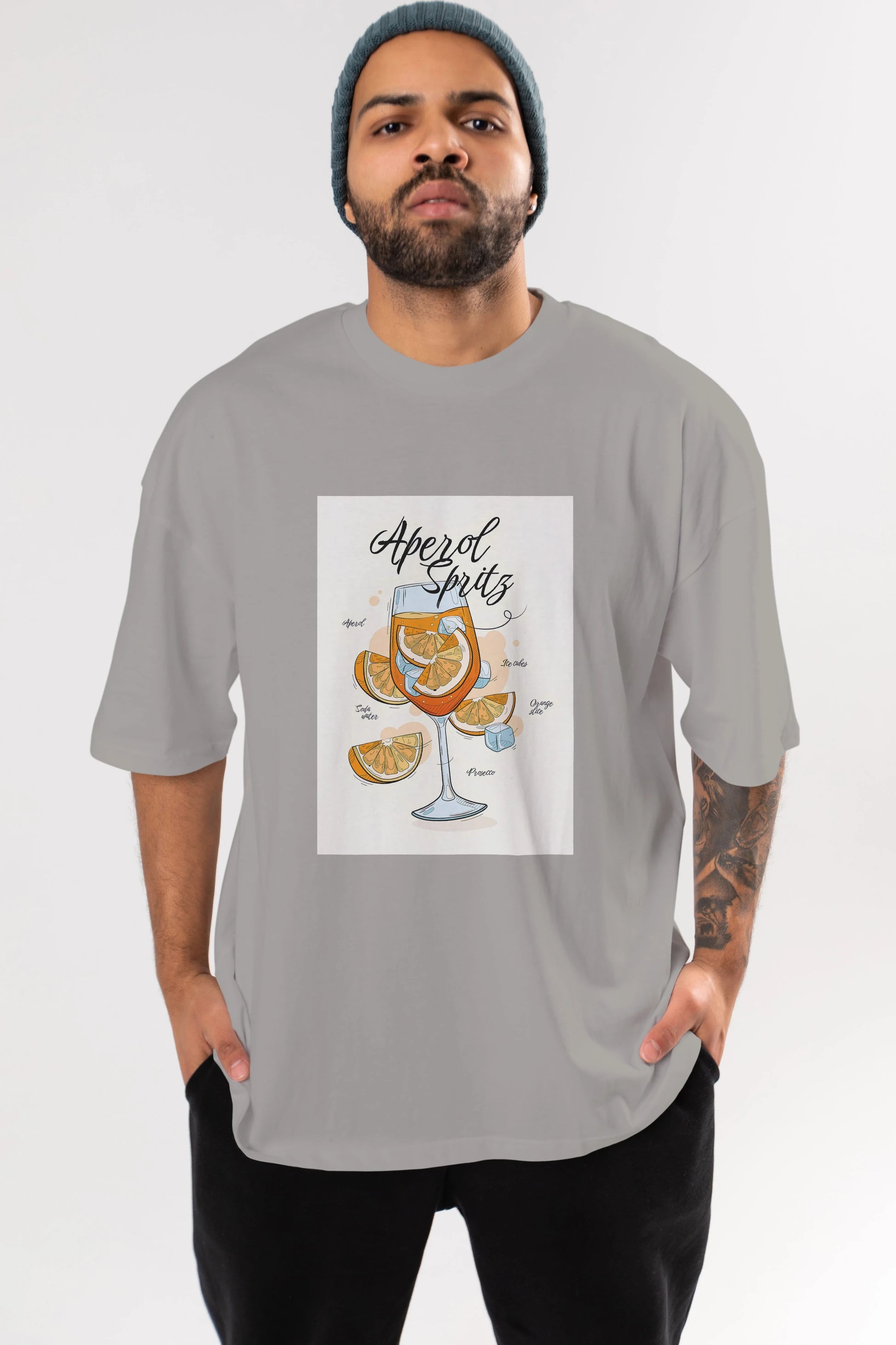 Aperol Spritz 6 Ön Baskılı Oversize t-shirt Erkek Kadın Unisex %100 Pamuk Bisiklet Yaka tişort