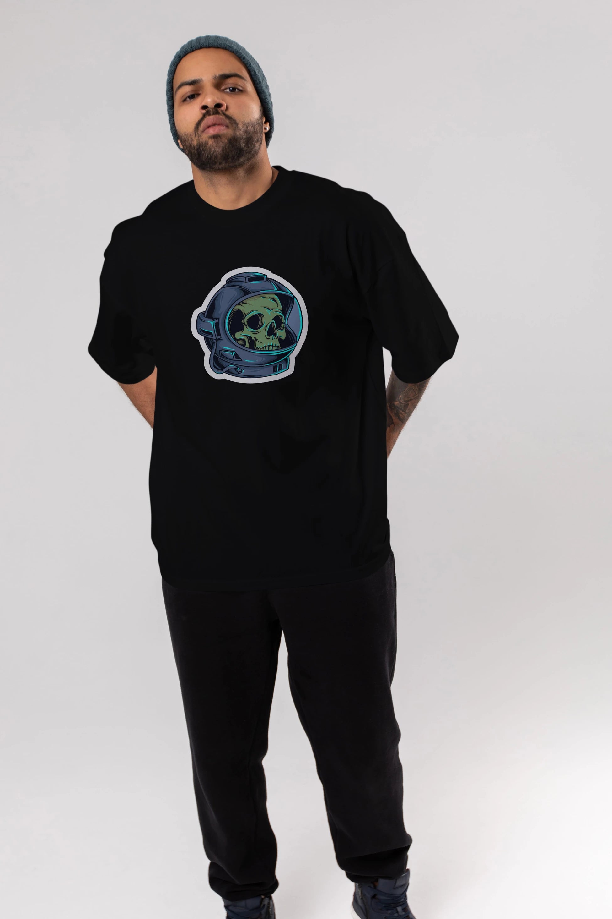 Astroskull Sticker Ön Baskılı Oversize t-shirt Erkek Kadın Unisex
