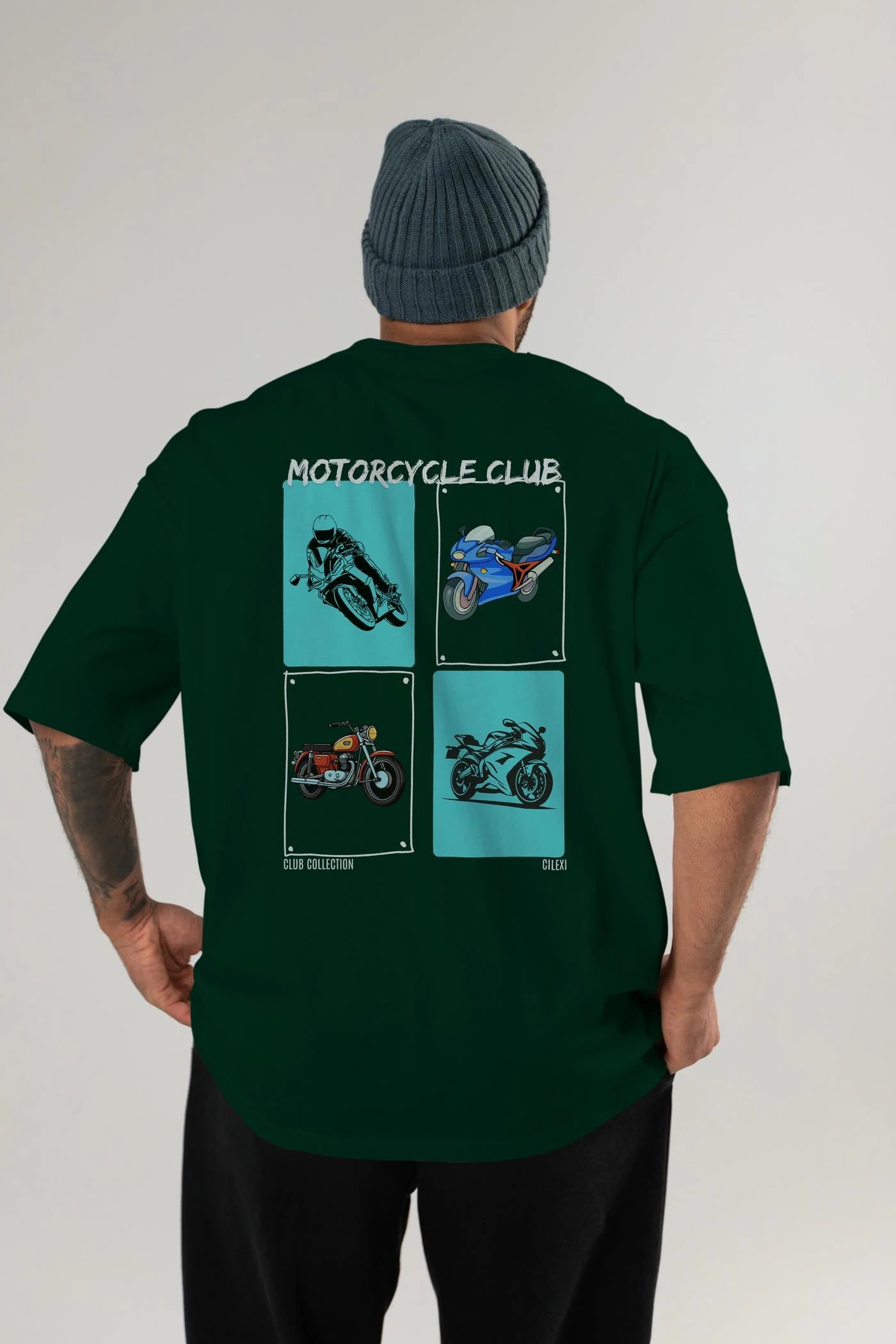 Motorcycle Club Arka Baskılı Oversize t-shirt Erkek Kadın %100 Pamuk Bisiklet Yaka tişort