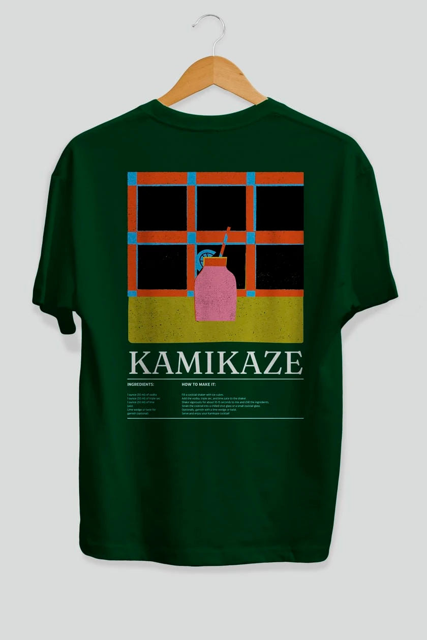 Kamikaze Kokteyl Serisi Arka Baskılı Oversize t-shirt Erkek Kadın %100 Pamuk Bisiklet Yaka tişort