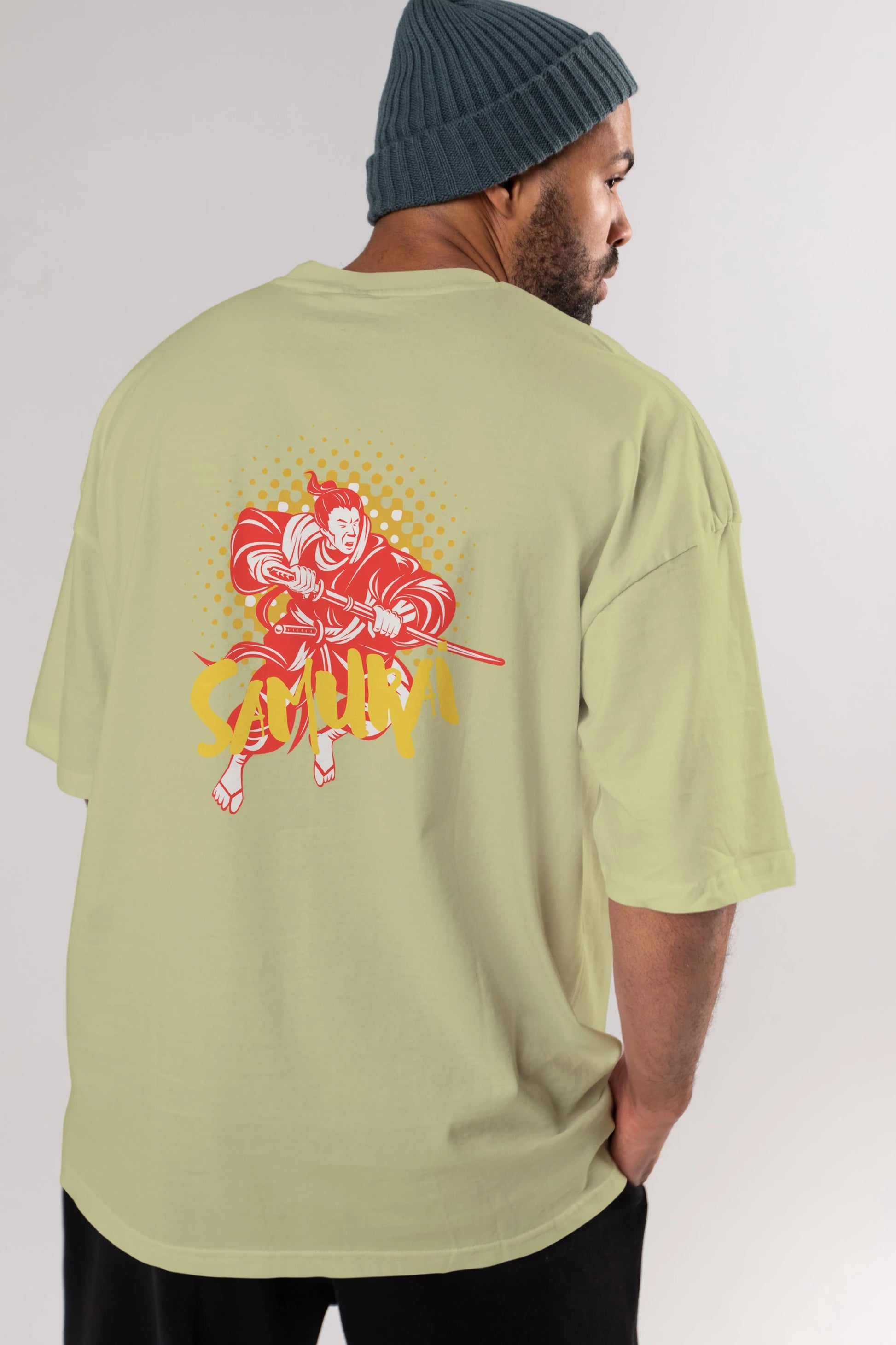 Samurai Arka Baskılı Oversize t-shirt Erkek Kadın Unisex