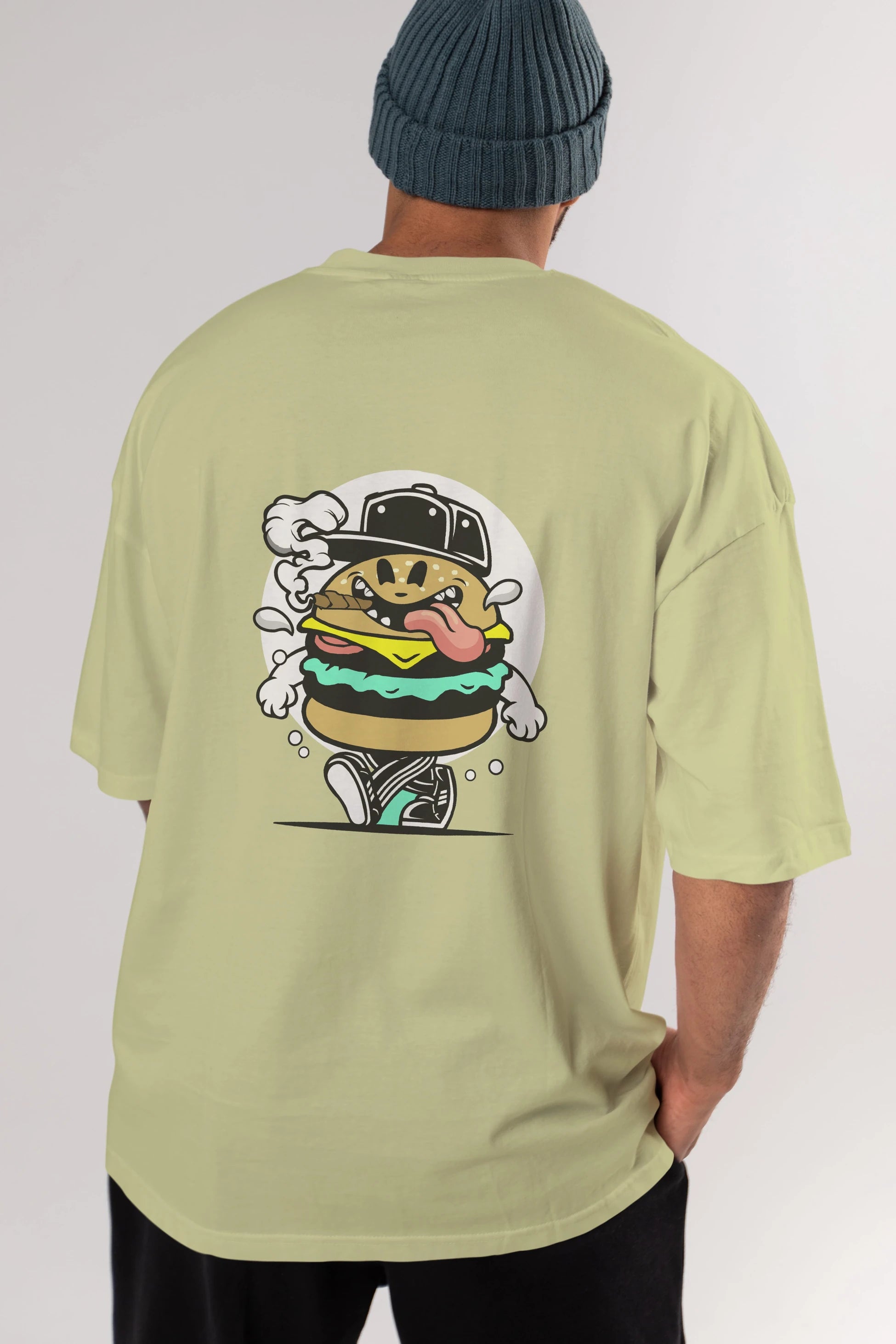 Burger Guy Arka Baskılı Oversize t-shirt Erkek Kadın Unisex %100 Pamuk tişort