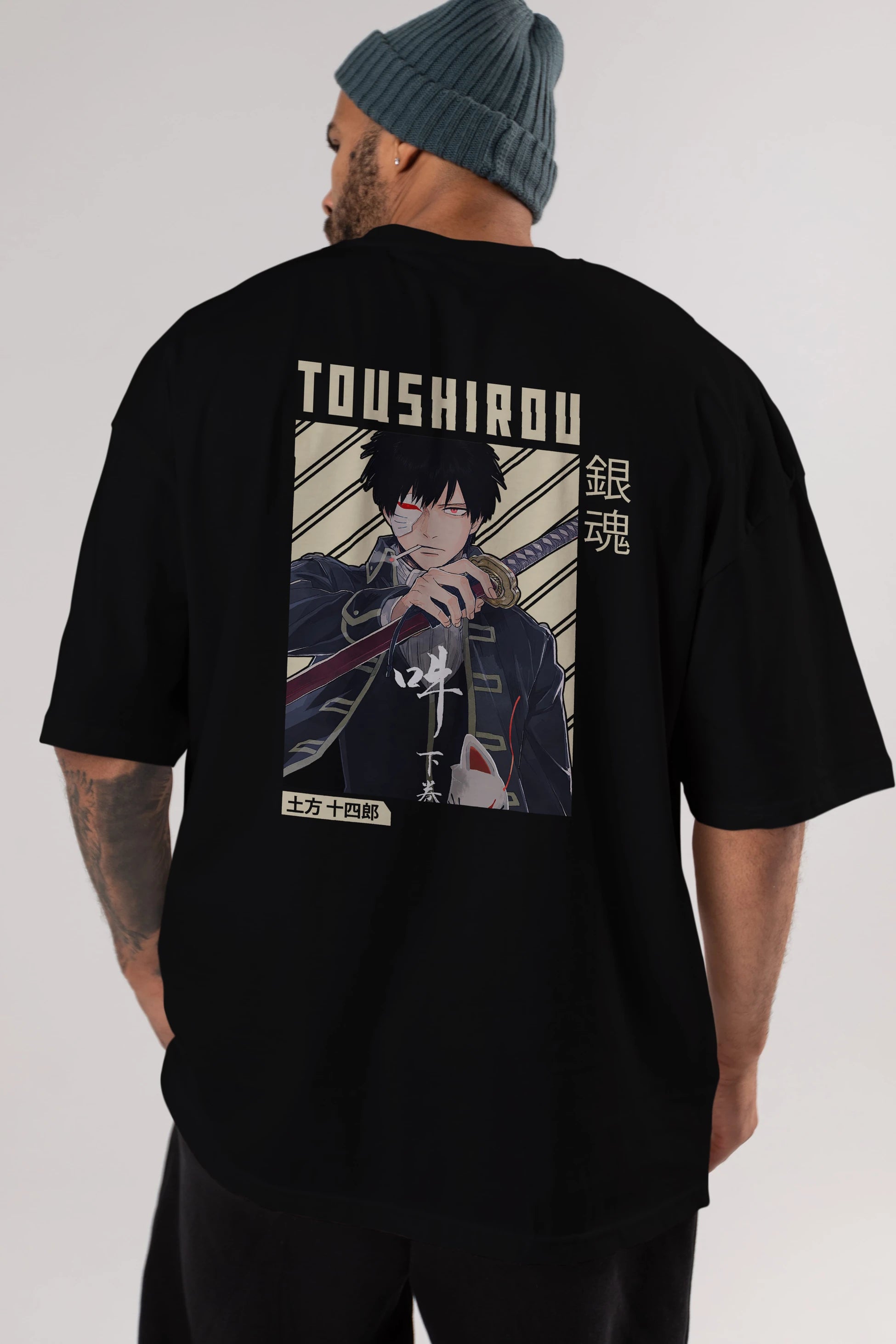 Toushirou Hijikata Anime Arka Baskılı Oversize t-shirt Erkek Kadın Unisex