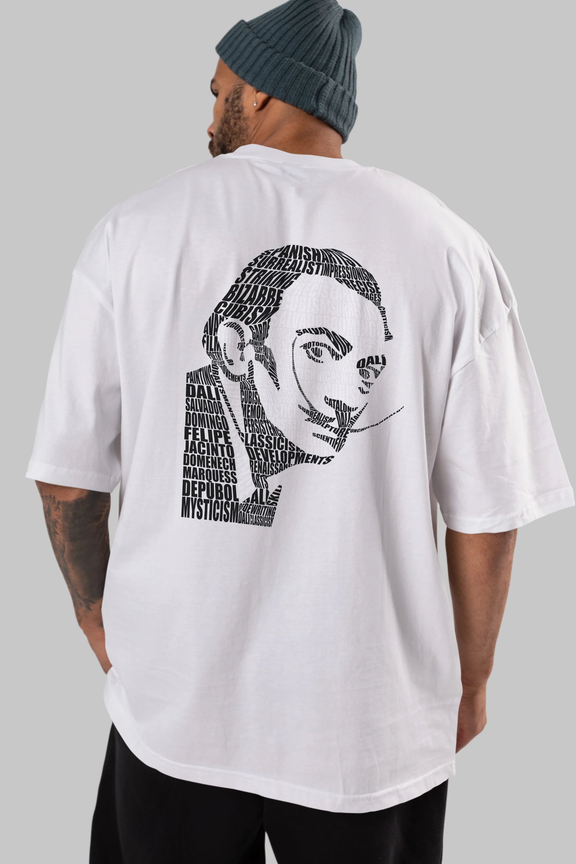 Salvador Dali Calligram Arka Baskılı Oversize t-shirt %100 pamuk Erkek Kadın Unisex