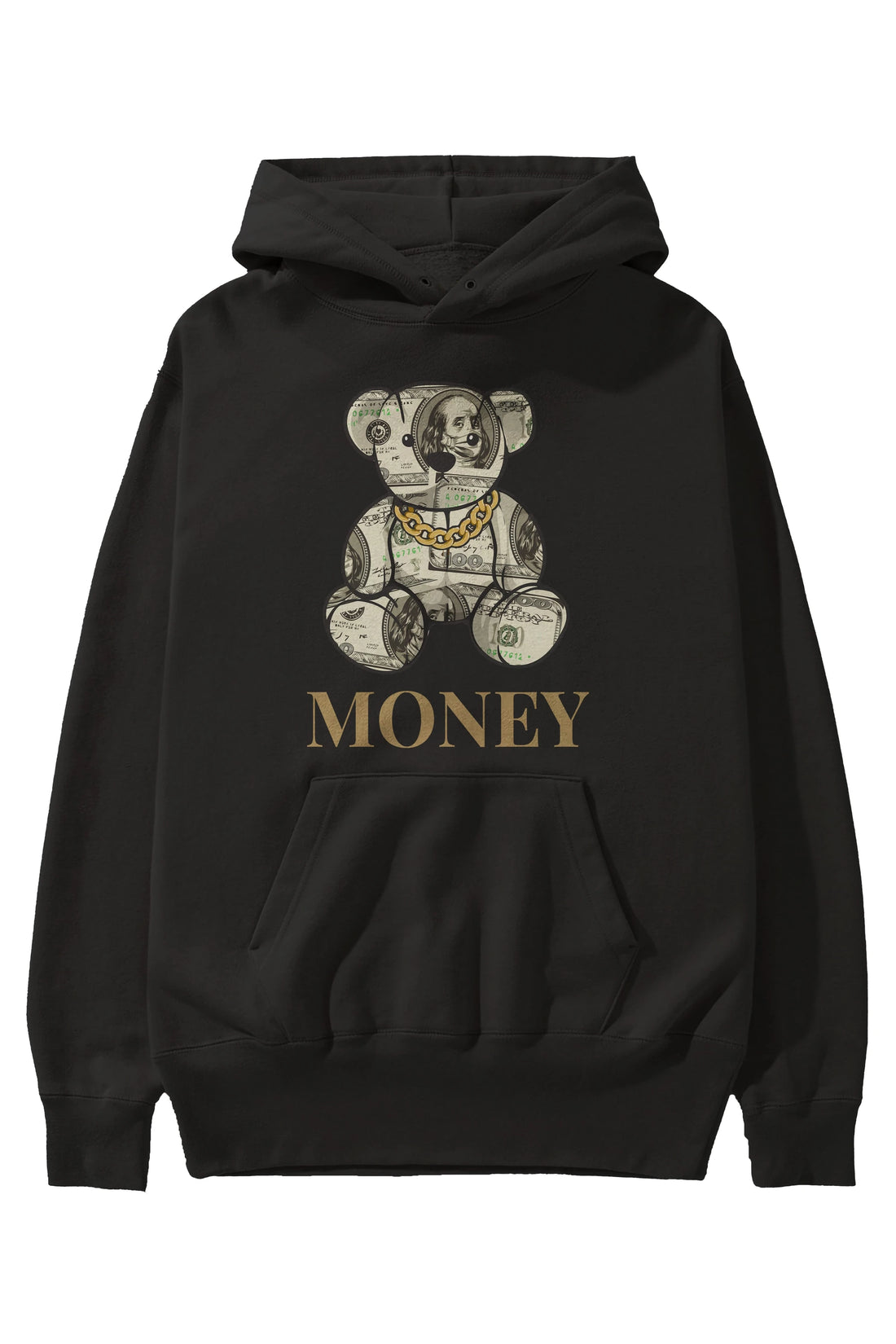 Teddy Bear Money Ön Baskılı Hoodie Oversize Kapüşonlu Sweatshirt Erkek Kadın Unisex