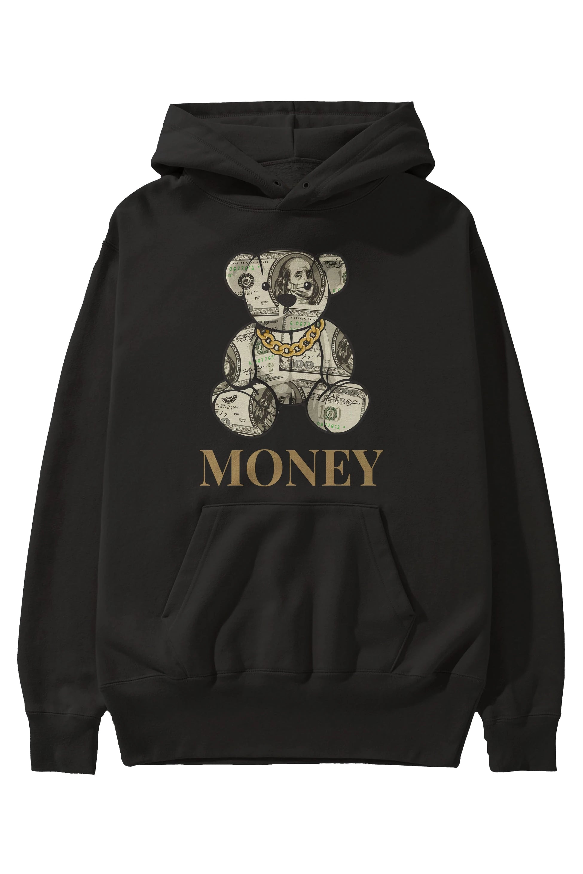 Teddy Bear Money Ön Baskılı Hoodie Oversize Kapüşonlu Sweatshirt Erkek Kadın Unisex