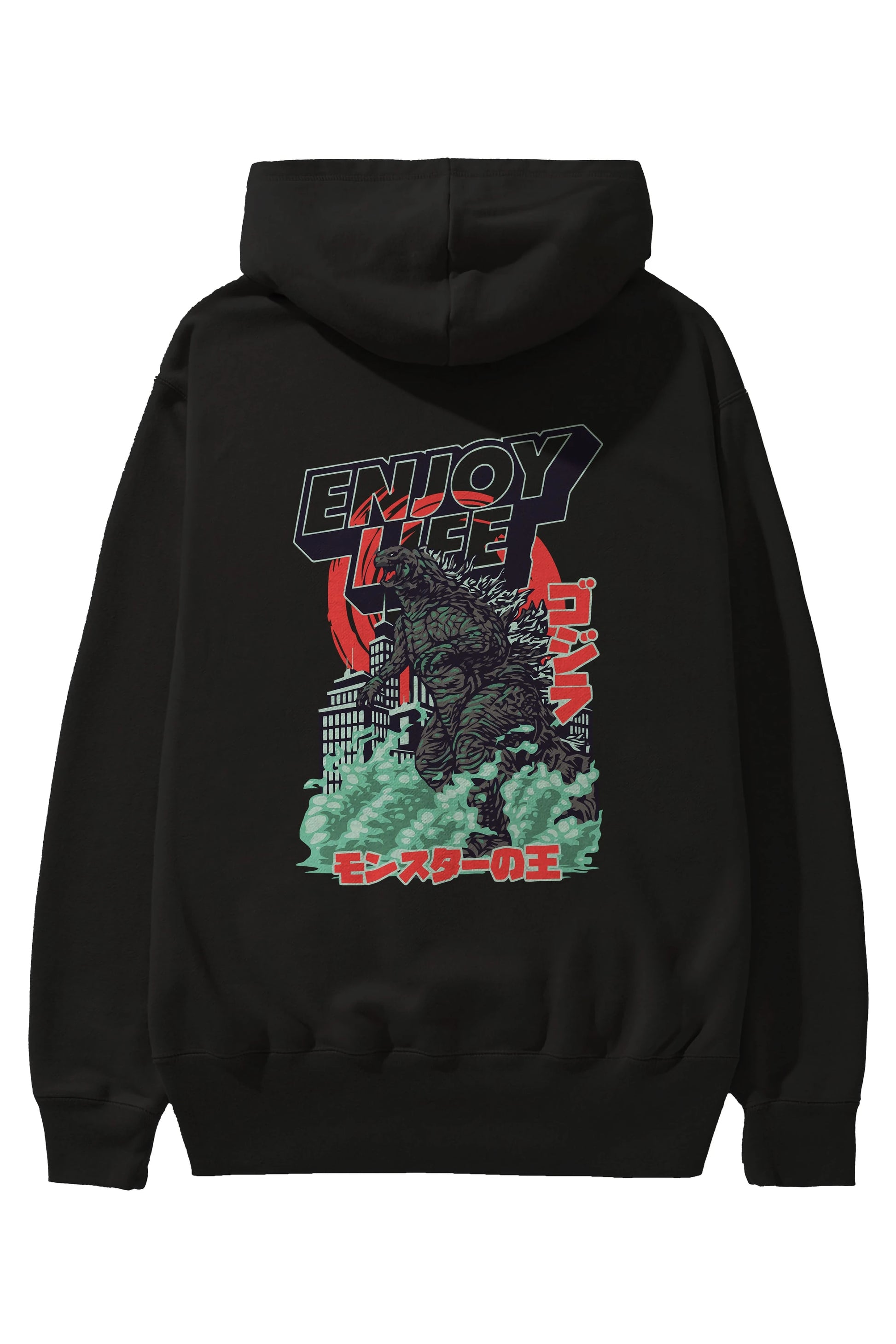 Godzilla Arka Baskılı Hoodie Oversize Kapüşonlu Sweatshirt Erkek Kadın Unisex