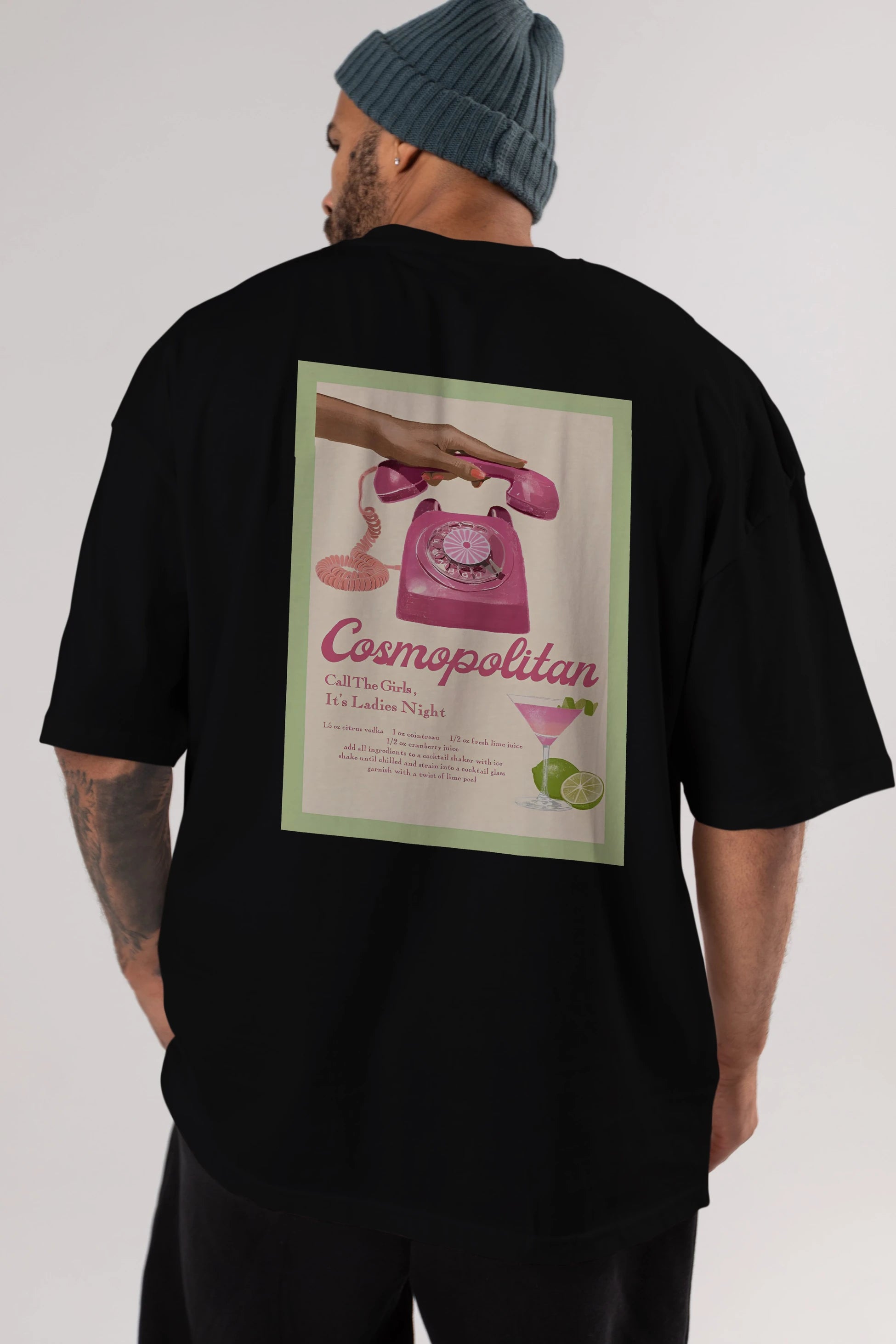 Cosmopolitan 5 Arka Baskılı Oversize t-shirt Erkek Kadın Unisex %100 Pamuk Bisiklet Yaka tişort