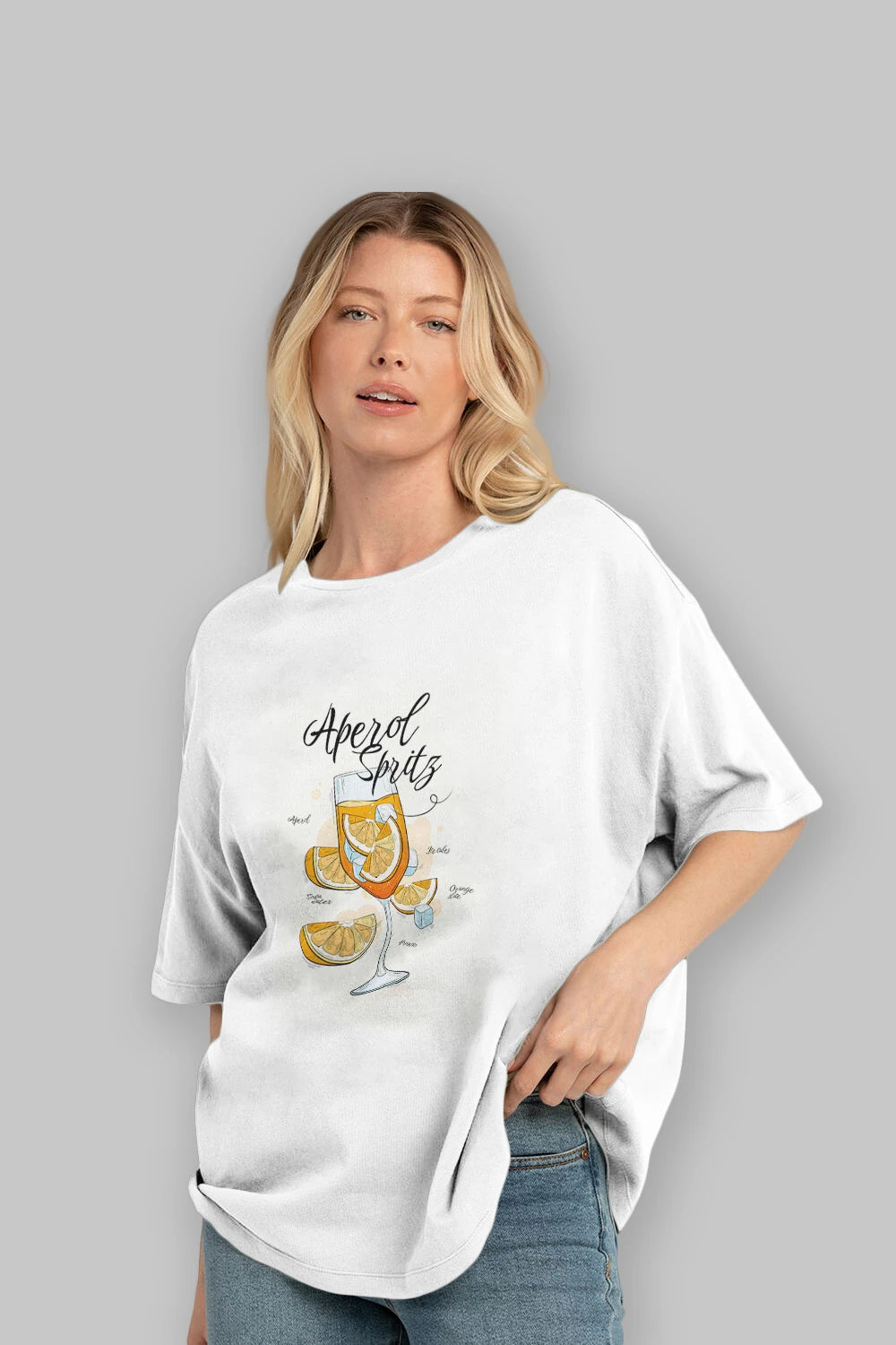 Aperol Spritz 6 Ön Baskılı Oversize t-shirt Erkek Kadın Unisex %100 Pamuk Bisiklet Yaka tişort
