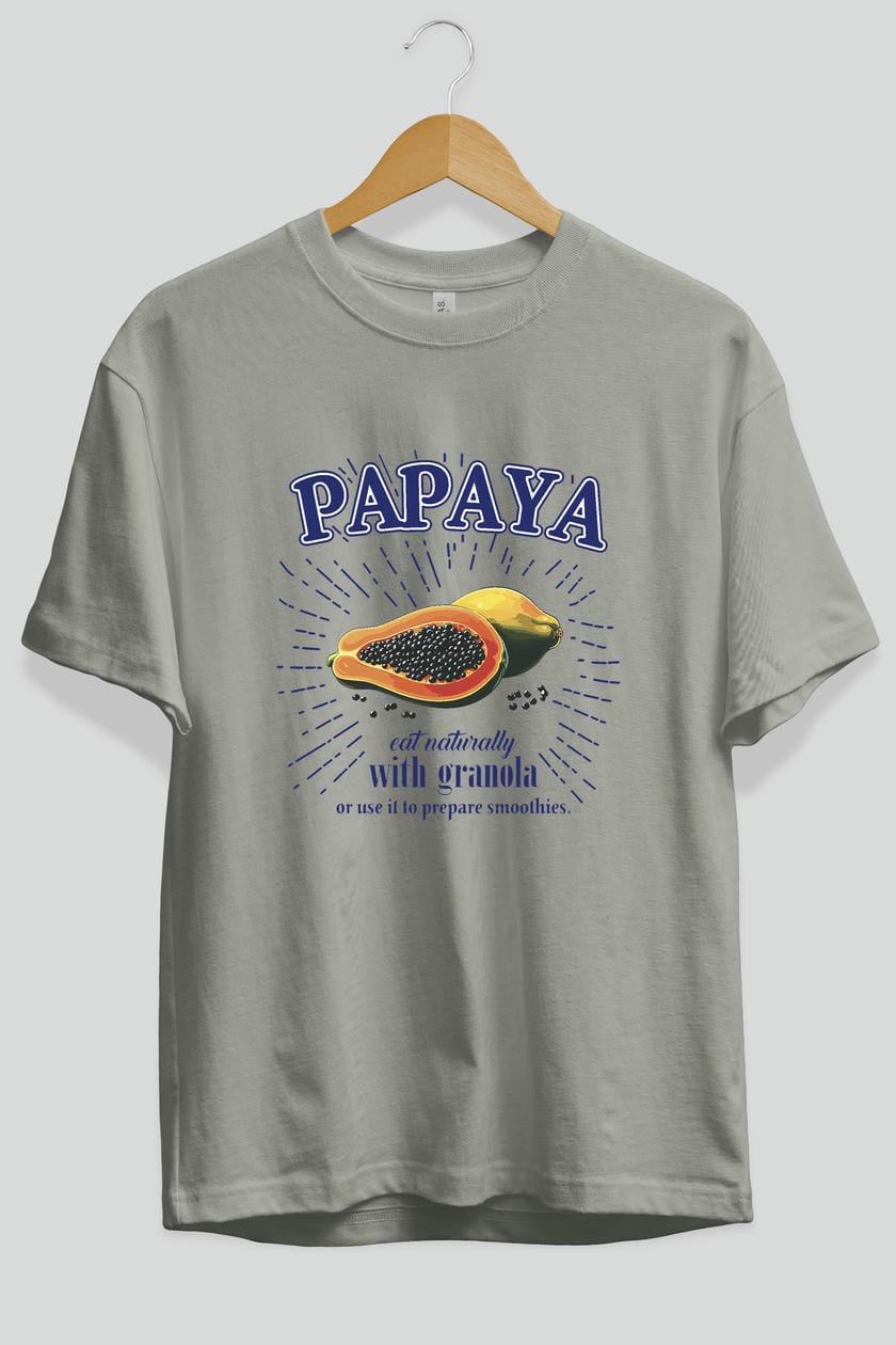 Papaya Ön Baskılı Oversize t-shirt Erkek Kadın Pamuk Bisiklet Yaka tişort