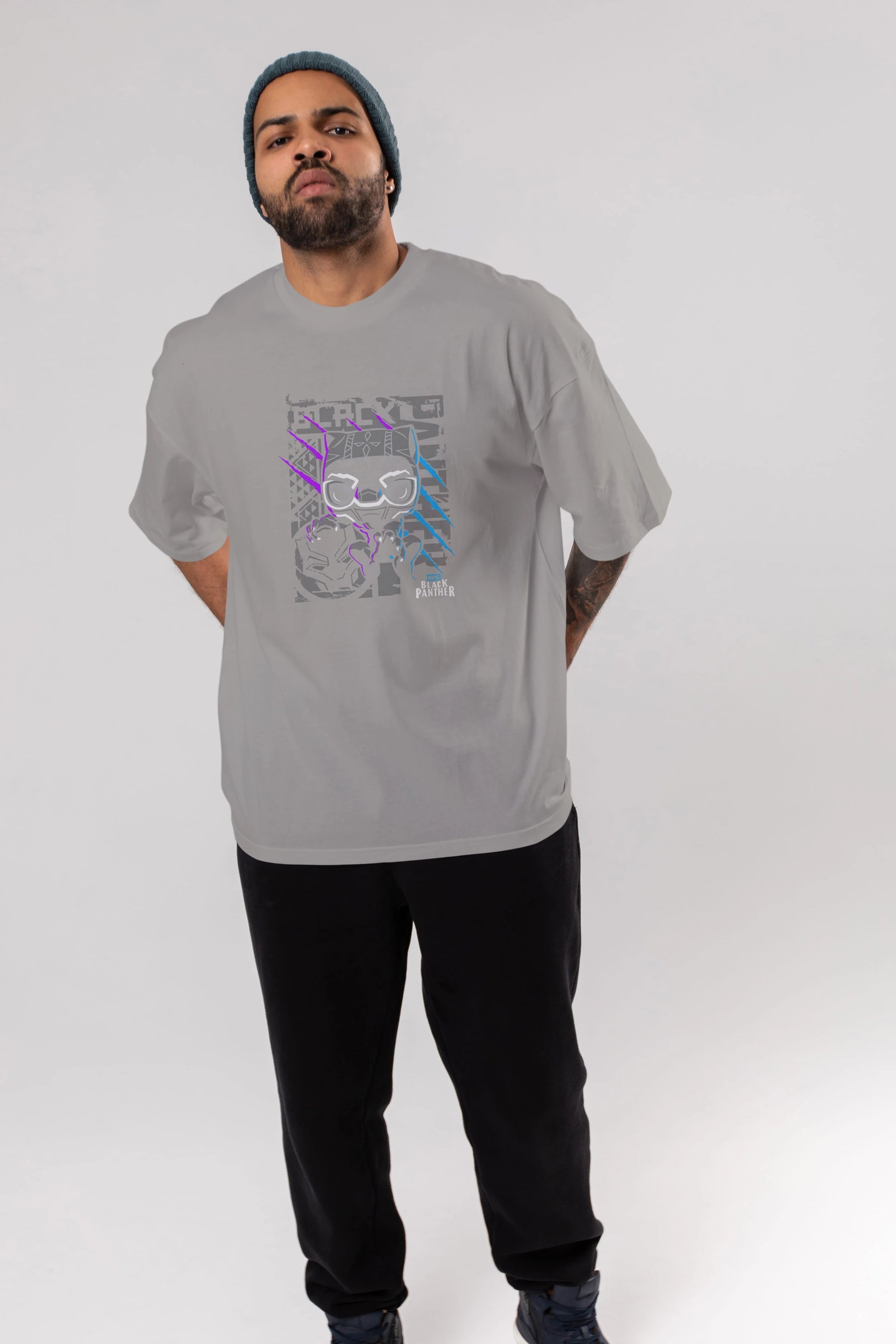 Black Panther Ön Baskılı Oversize t-shirt Erkek Kadın Unisex %100 Pamuk Bisiklet Yaka tişort