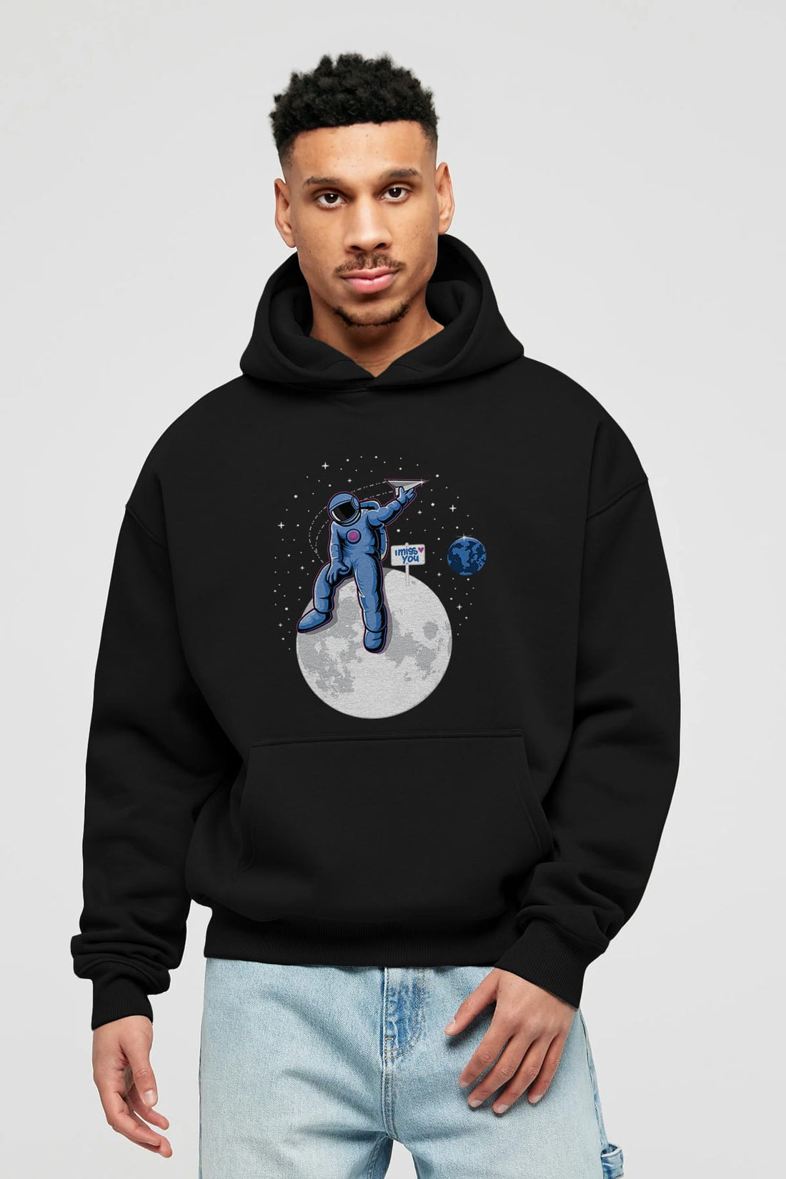 Astro Missing Earth Ön Baskılı Hoodie Oversize Kapüşonlu Sweatshirt Erkek Kadın Unisex