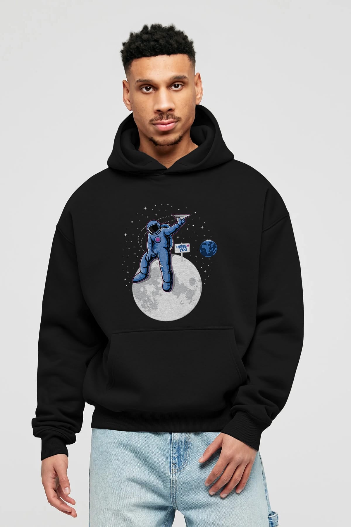 Astro Missing Earth Ön Baskılı Hoodie Oversize Kapüşonlu Sweatshirt Erkek Kadın Unisex
