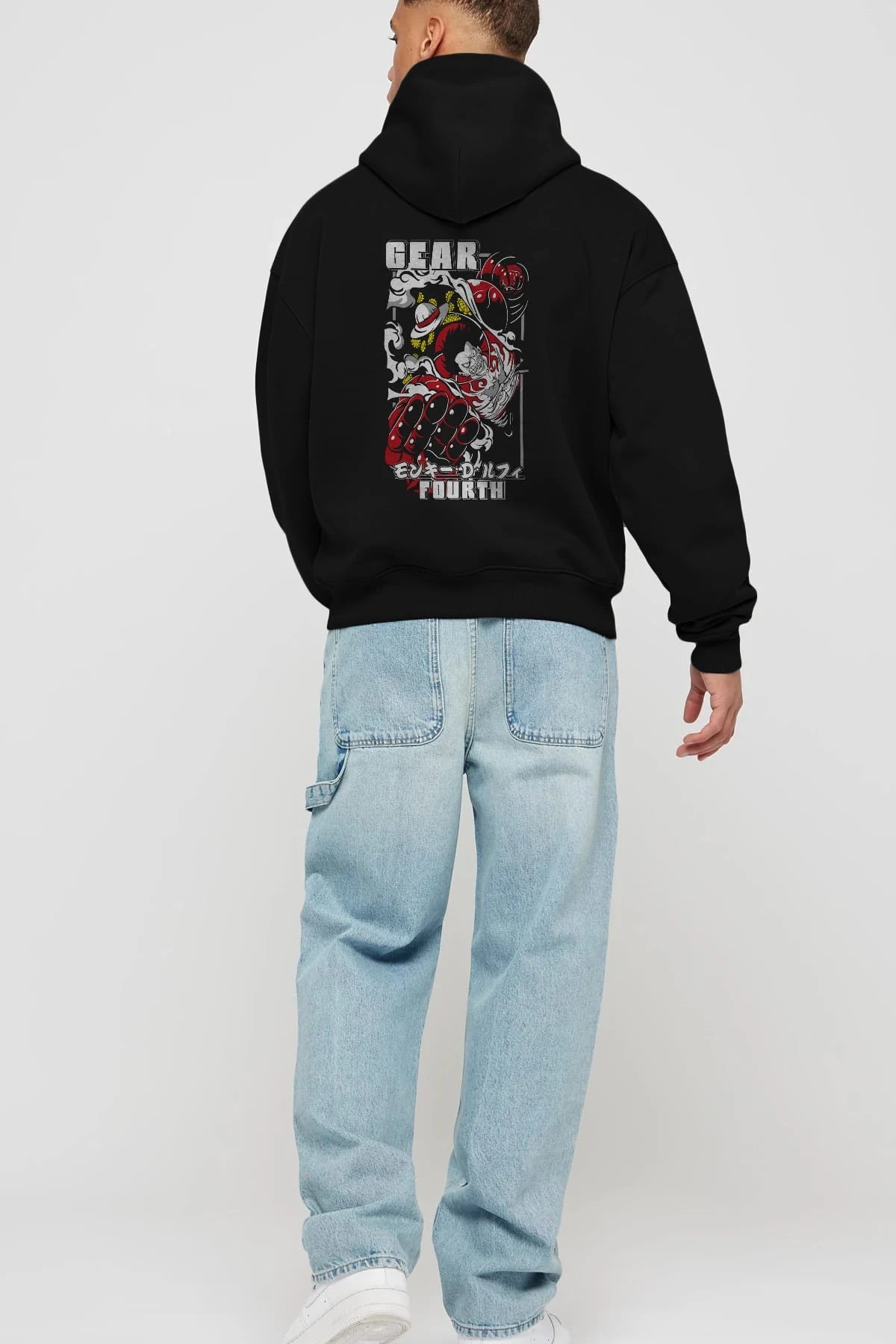 LUFFY gear fourth Anime Arka Baskılı Hoodie Oversize Kapüşonlu Sweatshirt Erkek Kadın Unisex