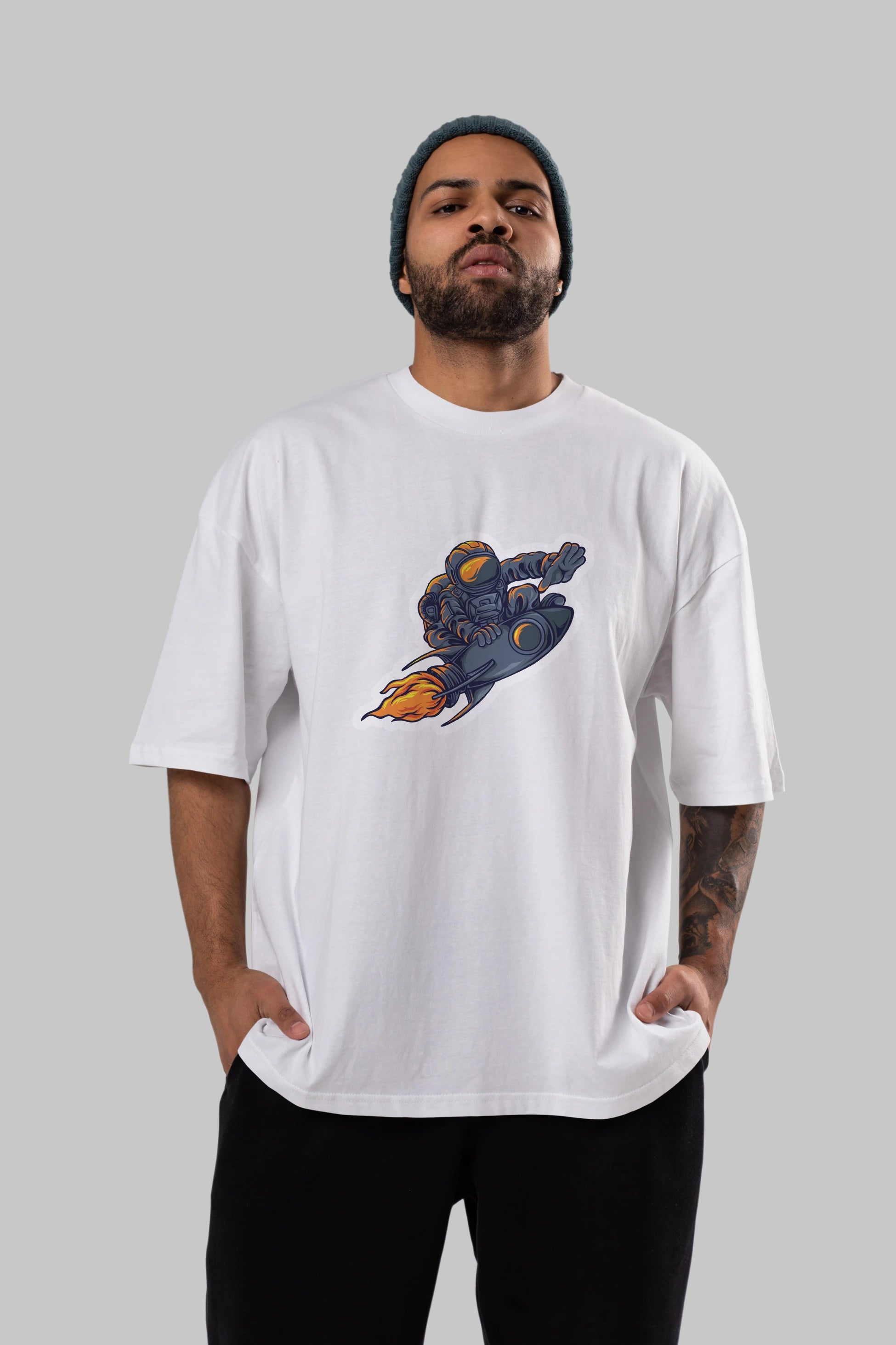 Astrocket Illustration Sticker Ön Baskılı Oversize t-shirt Erkek Kadın Unisex