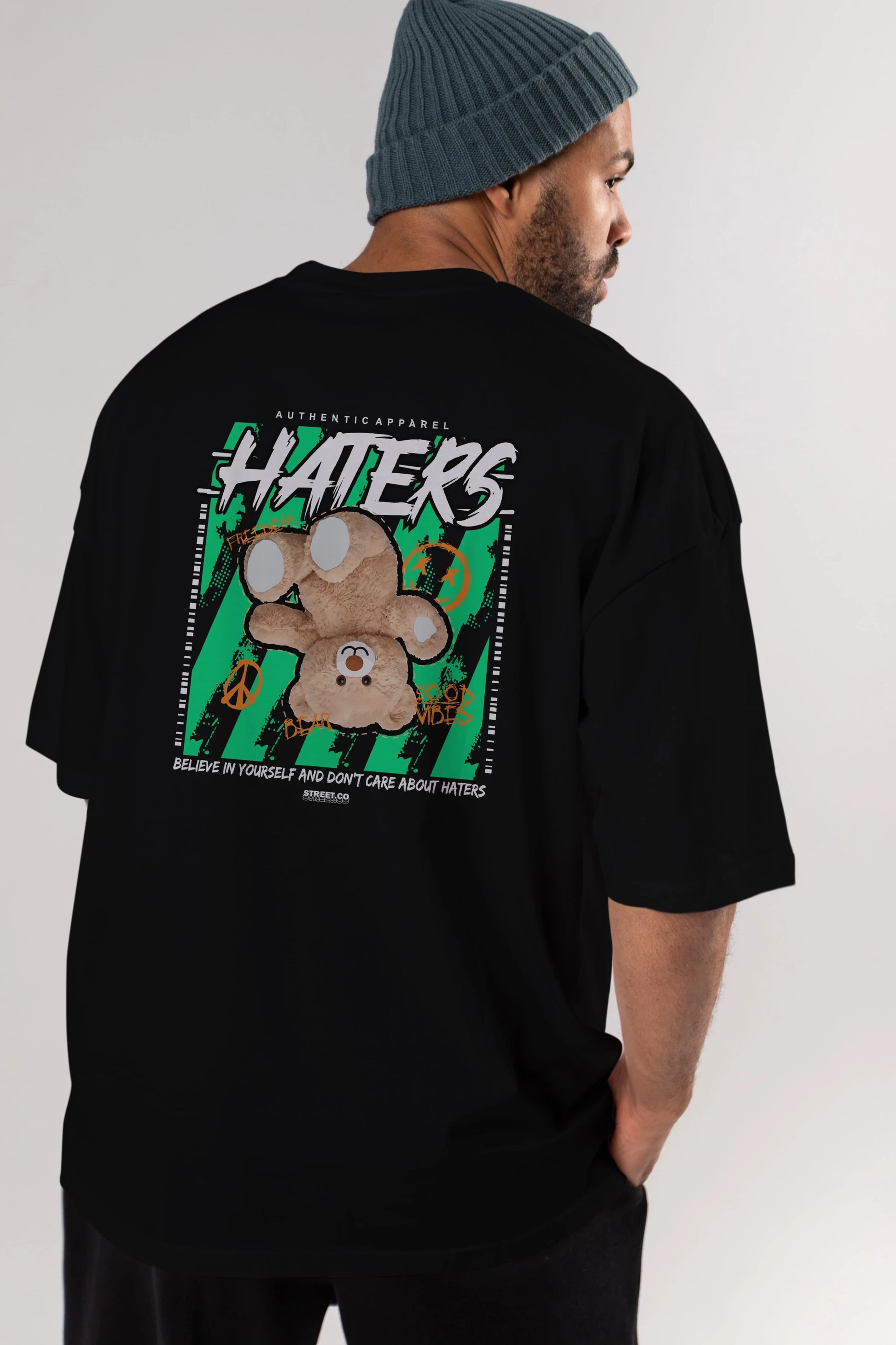 Haters Bear Arka Baskılı Oversize t-shirt Erkek Kadın Unisex