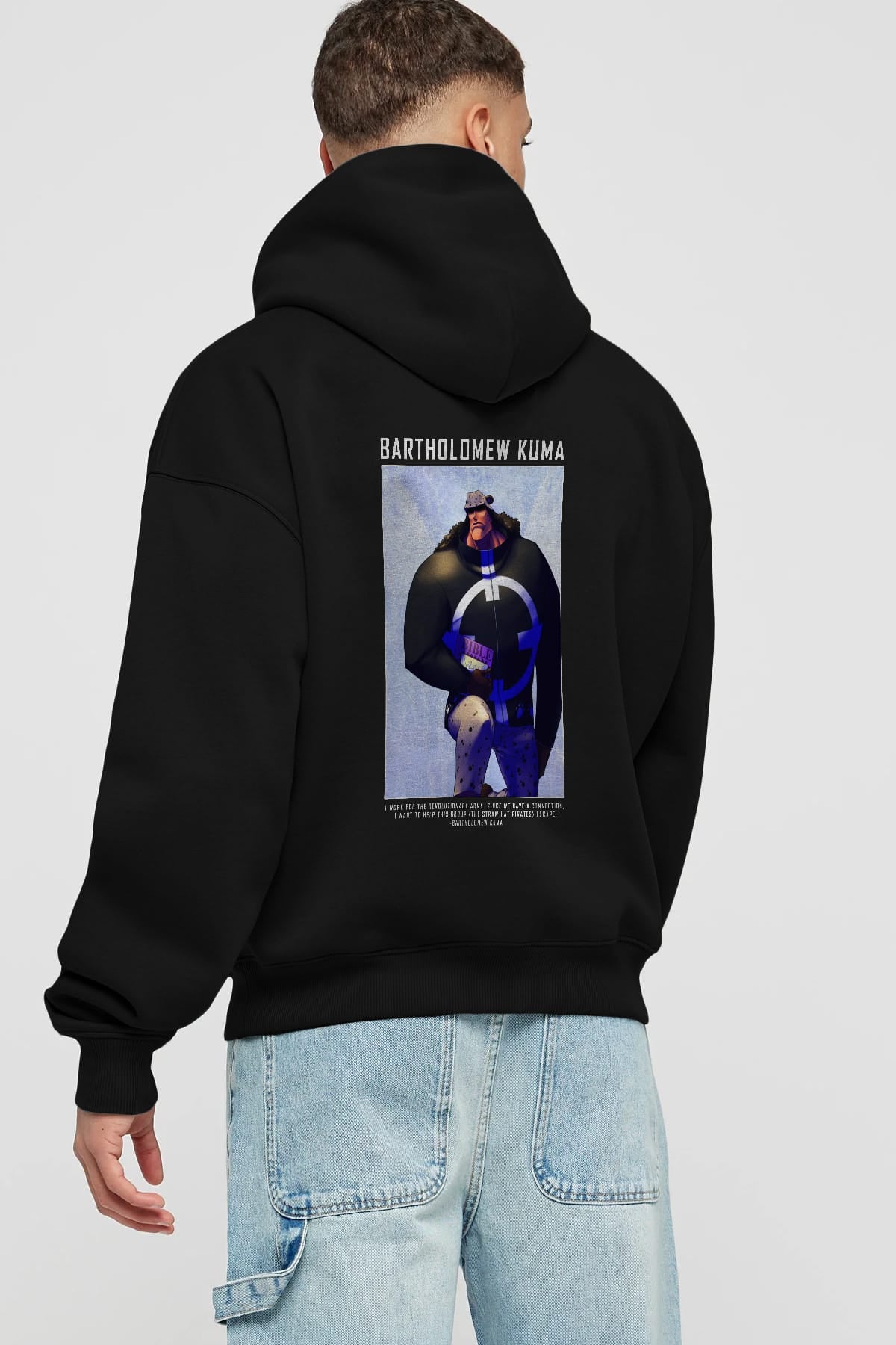 Bartholomew Kuma Anime Arka Baskılı Hoodie Oversize Kapüşonlu Sweatshirt Erkek Kadın Unisex