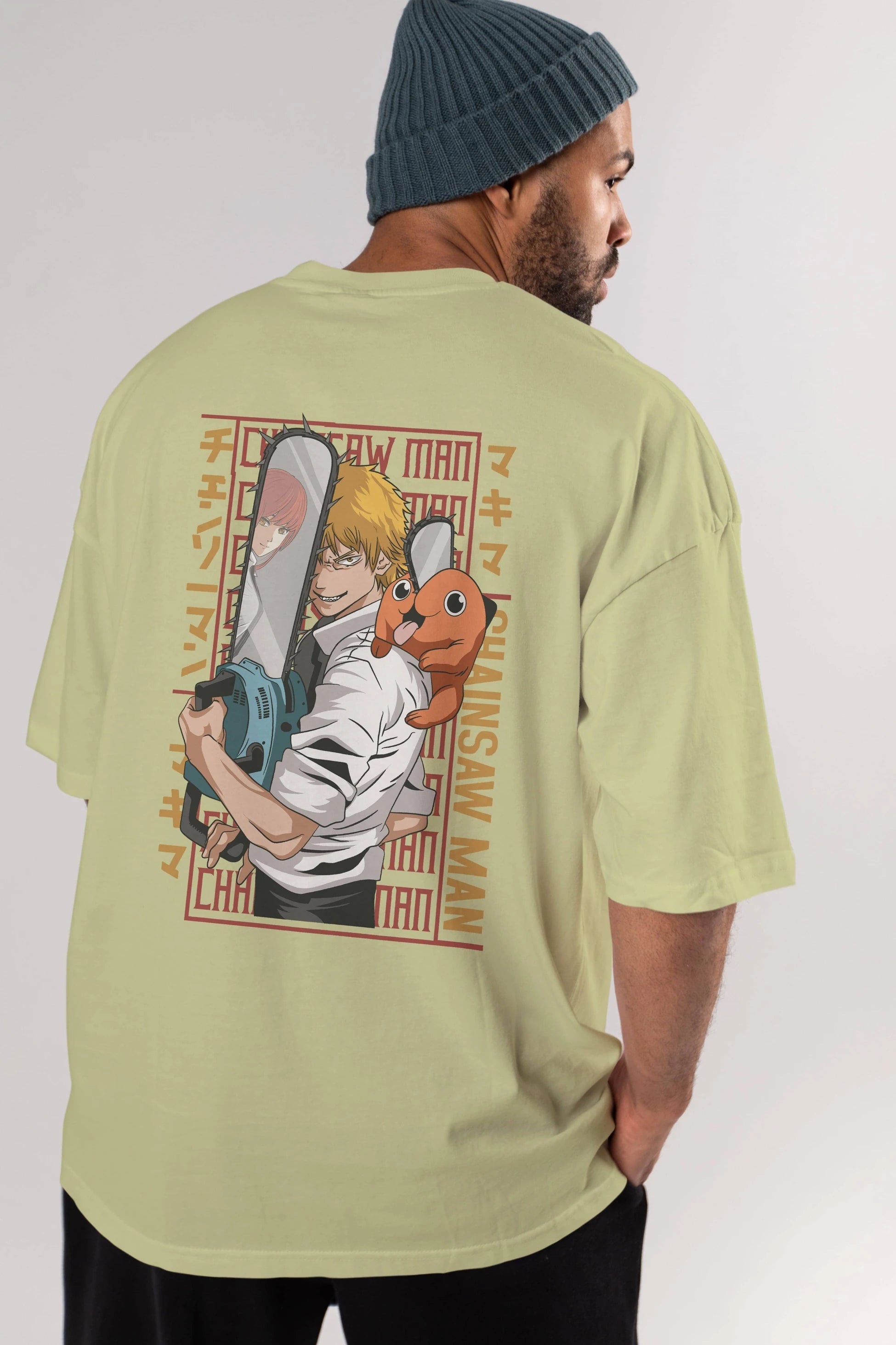 Chainsaw DENJI Anime Arka Baskılı Oversize t-shirt Erkek Kadın Unisex